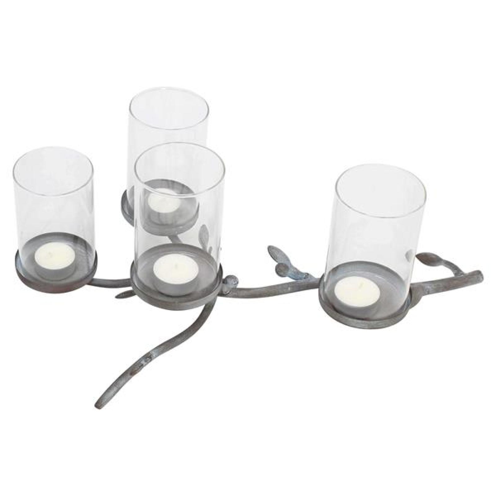 Kerzenhalter "Zweig" aus Metall in Antik Optik, 4 Windlicht Gläser, filigraner Kerzenständer für Stumpenkerzen