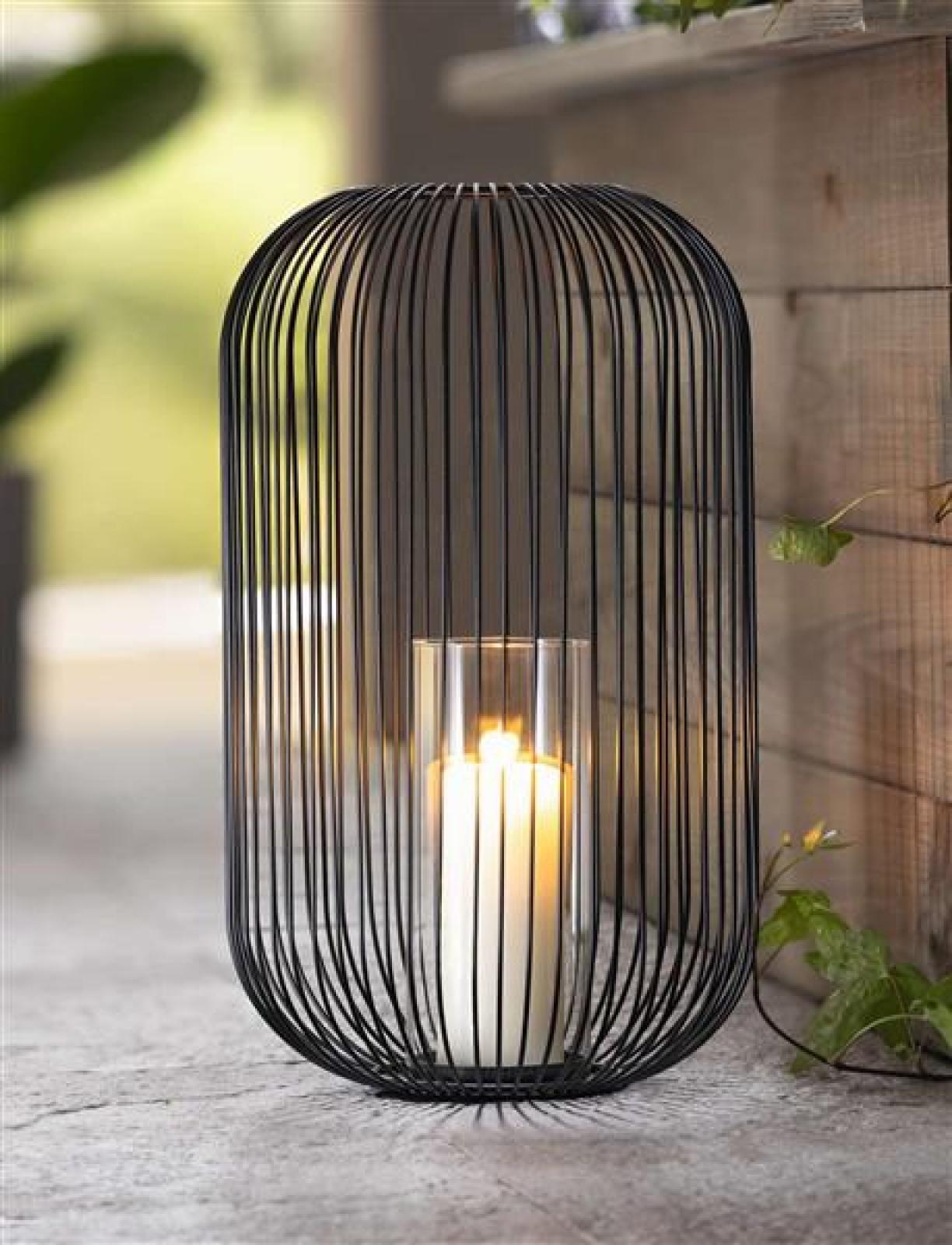 Windlicht "Atmosfera" aus Metall, schwarz & Glas, 41 cm hoch, Kerzenhalter groß mit Glaszylinder, Kerzenständer