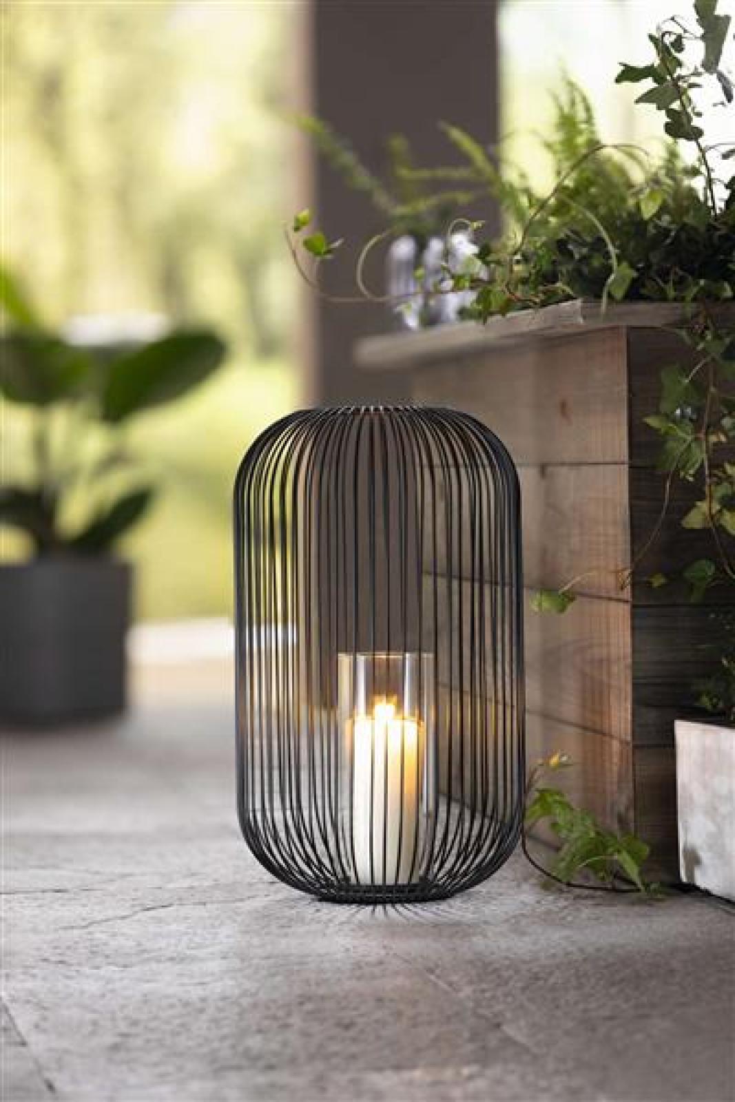 Windlicht "Atmosfera" aus Metall, schwarz & Glas, 41 cm hoch, Kerzenhalter groß mit Glaszylinder, Kerzenständer