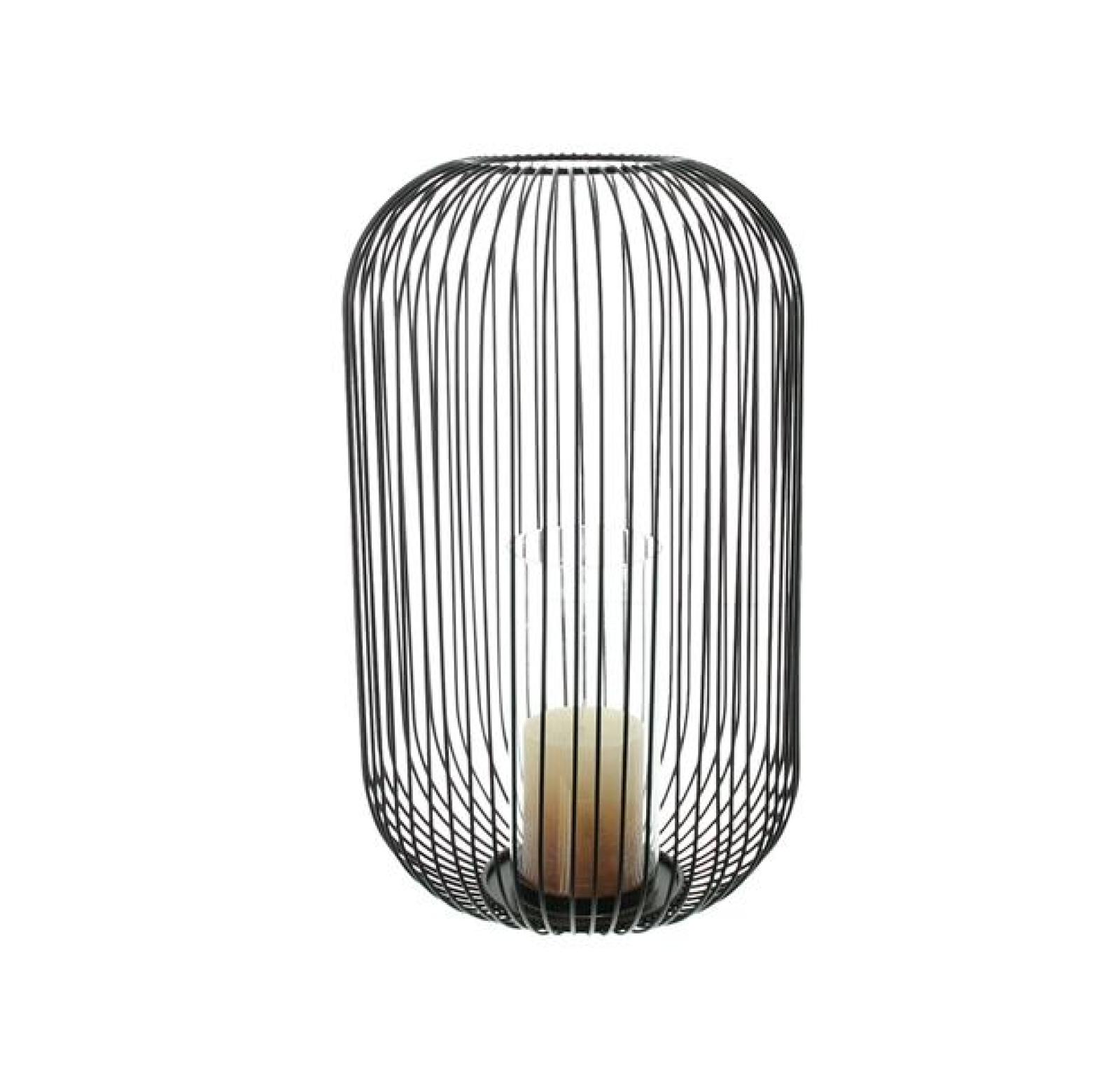 Windlicht "Atmosfera" aus Metall, schwarz & Glas, 41 cm hoch, Kerzenhalter groß mit Glaszylinder, Kerzenständer
