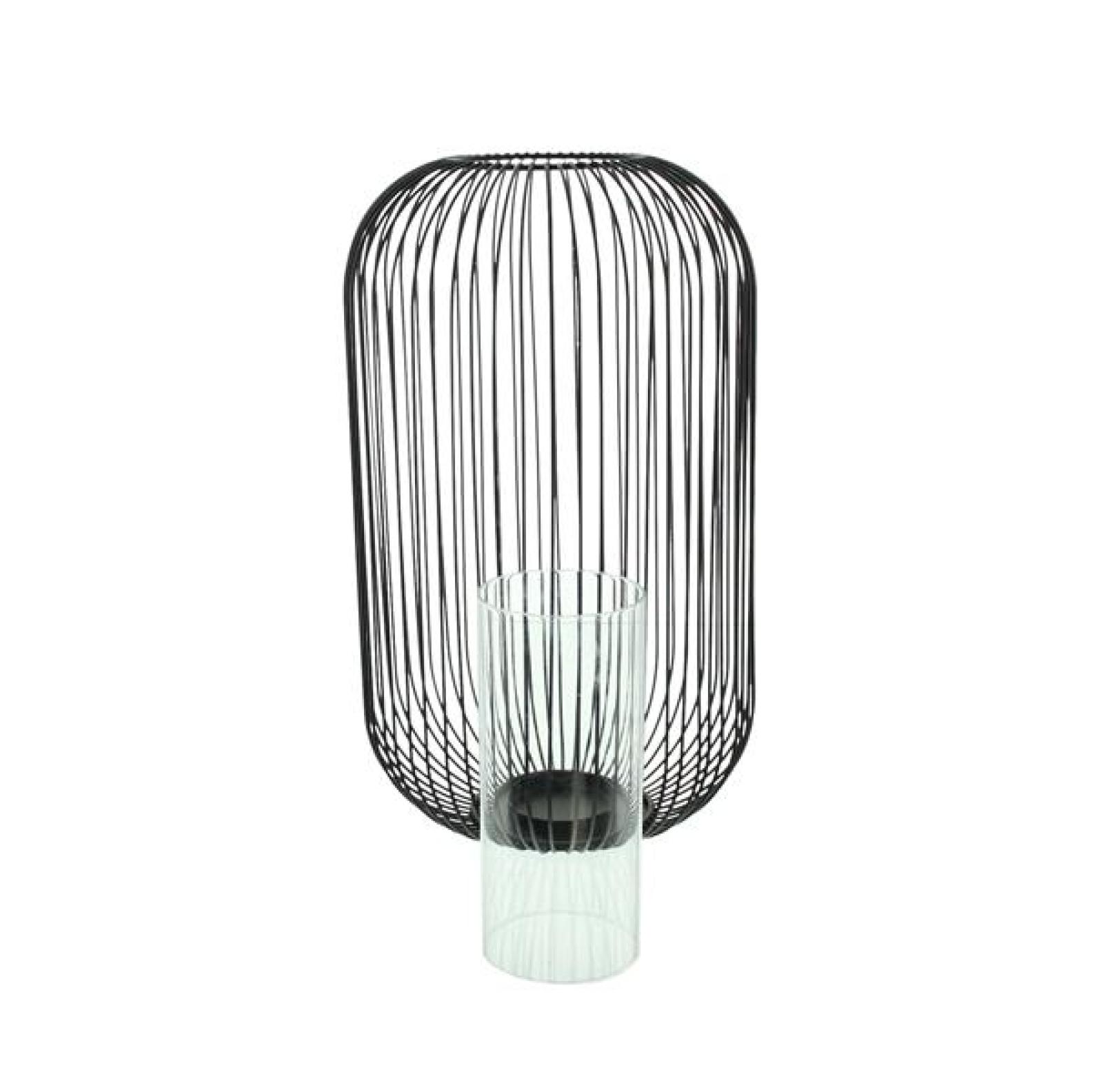 Windlicht "Atmosfera" aus Metall, schwarz & Glas, 41 cm hoch, Kerzenhalter groß mit Glaszylinder, Kerzenständer