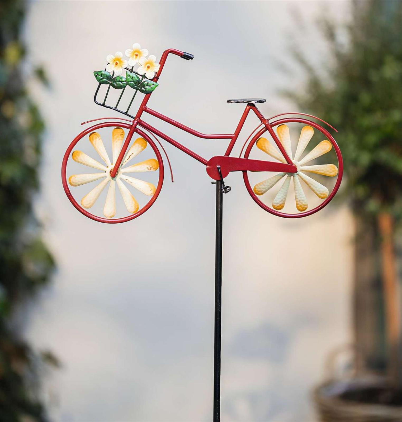 Gartenstecker "Fahrrad" aus Metall, bunt, fluoreszierend, 42 x 117 cm hoch, Dekostecker groß, Gartendeko für Außen