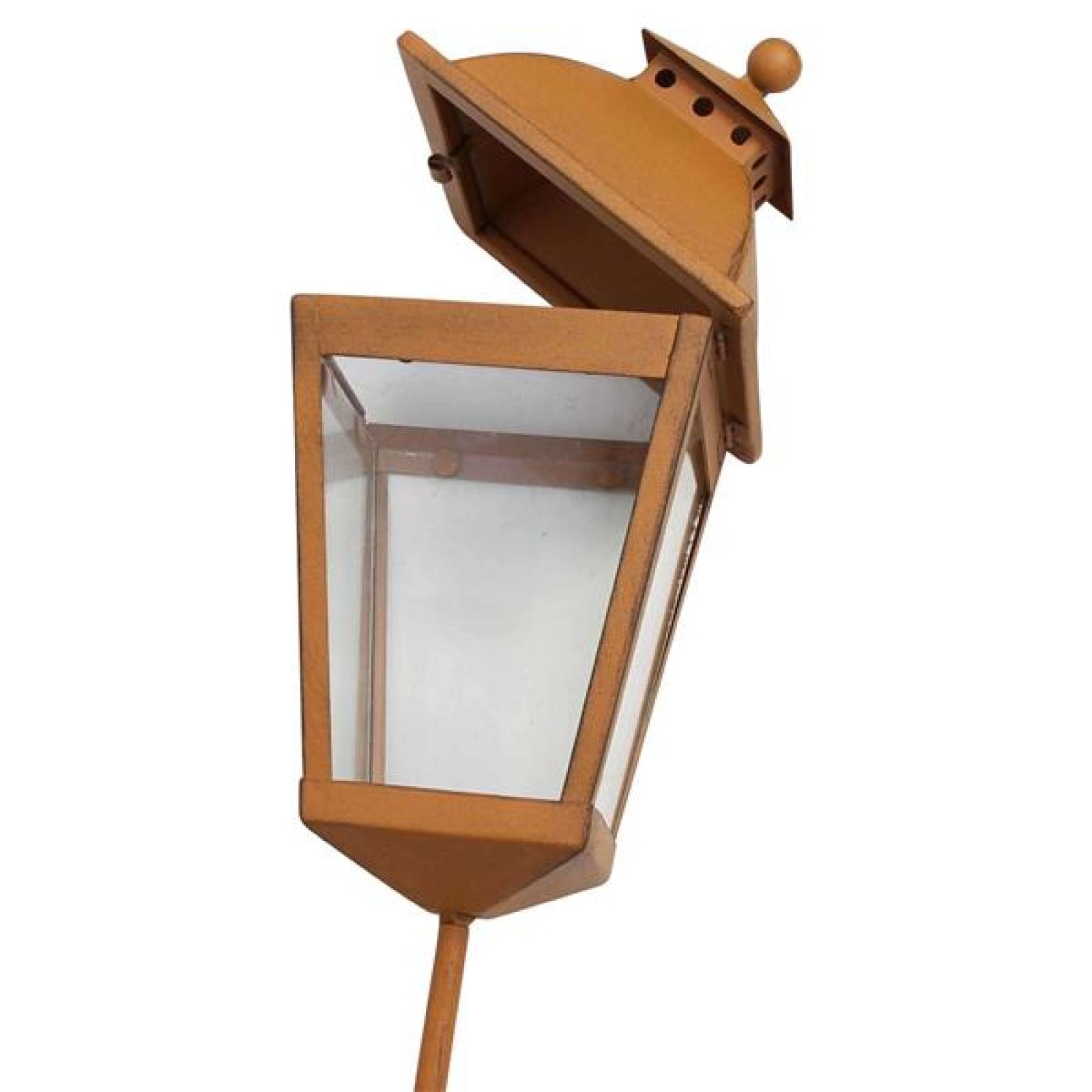 Gartenstecker "Laterne" aus Metall in Rost Optik, 106 cm hoch, rostige Gartenlaterne für Draußen, Outdoor Kerzenhalter wetterfest