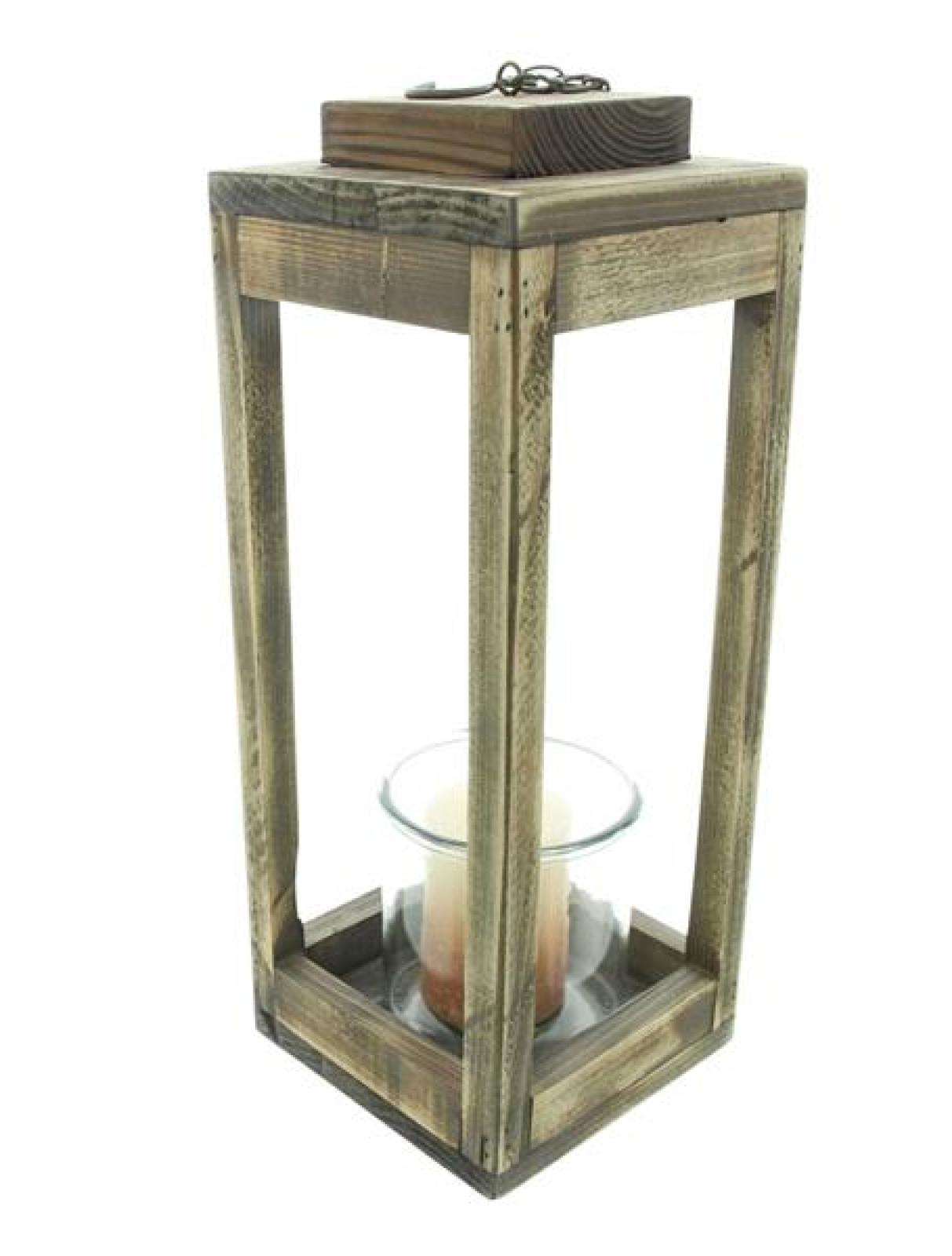 Laterne "Shabby-Chic" aus recyceltem Holz, 43 cm hoch, mit Windlicht Glas, Holzlaterne, Outdoor Gartenlaterne, Hängelaterne