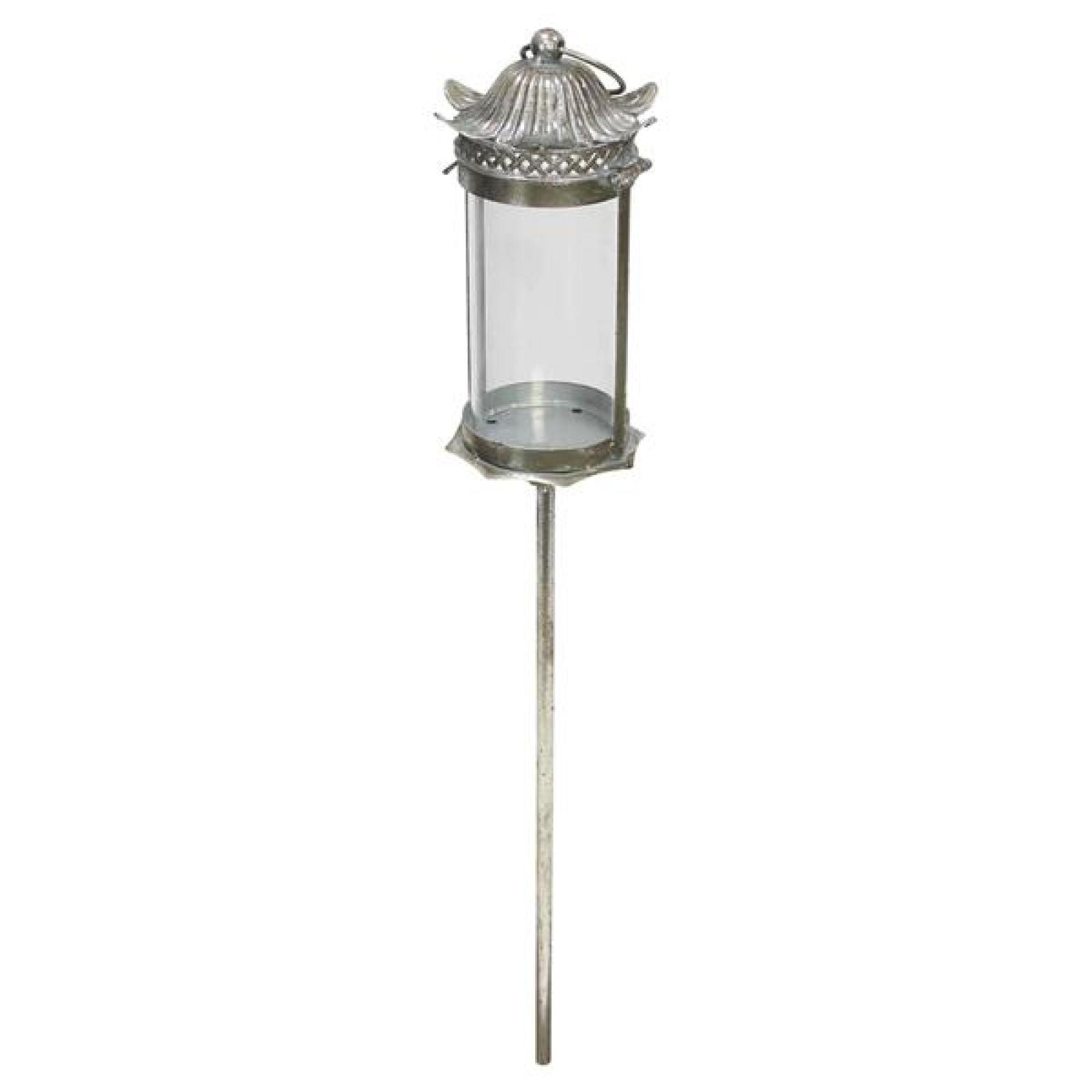 Stablaterne "Fleur" aus Metall, silber, im Antik Look, Outdoor Garten Laterne, Gartenstecker, Kerzenhalter