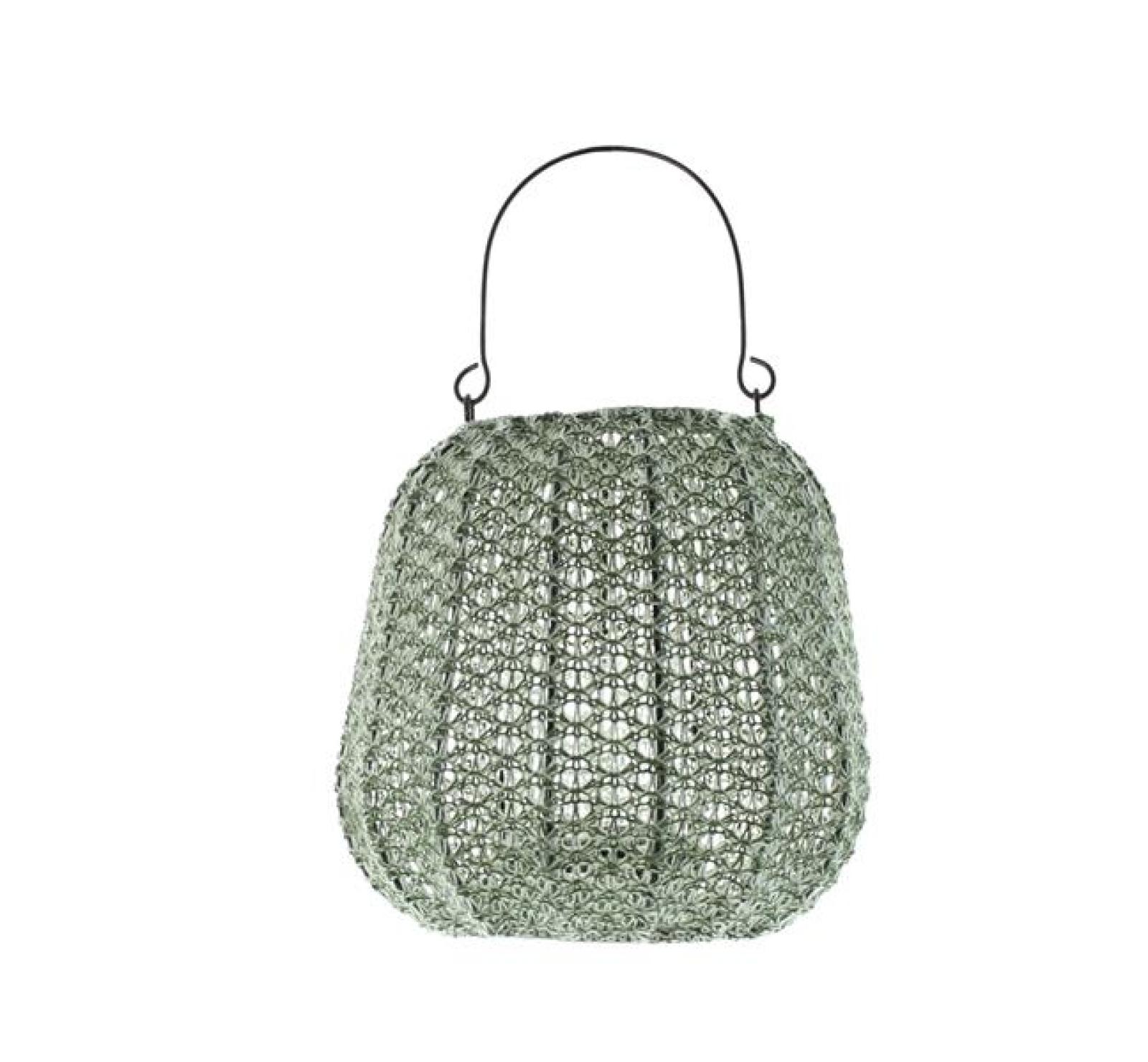 Laterne "Gehäkelt" aus Garn in grün, Deko Kerzenlaterne Ø 20 x 18 cm, Kerzenhalter mit Windlicht Glas