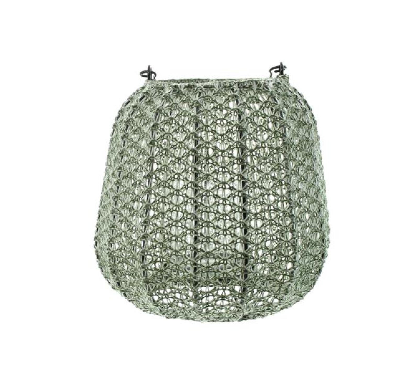 Laterne "Gehäkelt" aus Garn in grün, Deko Kerzenlaterne Ø 20 x 18 cm, Kerzenhalter mit Windlicht Glas