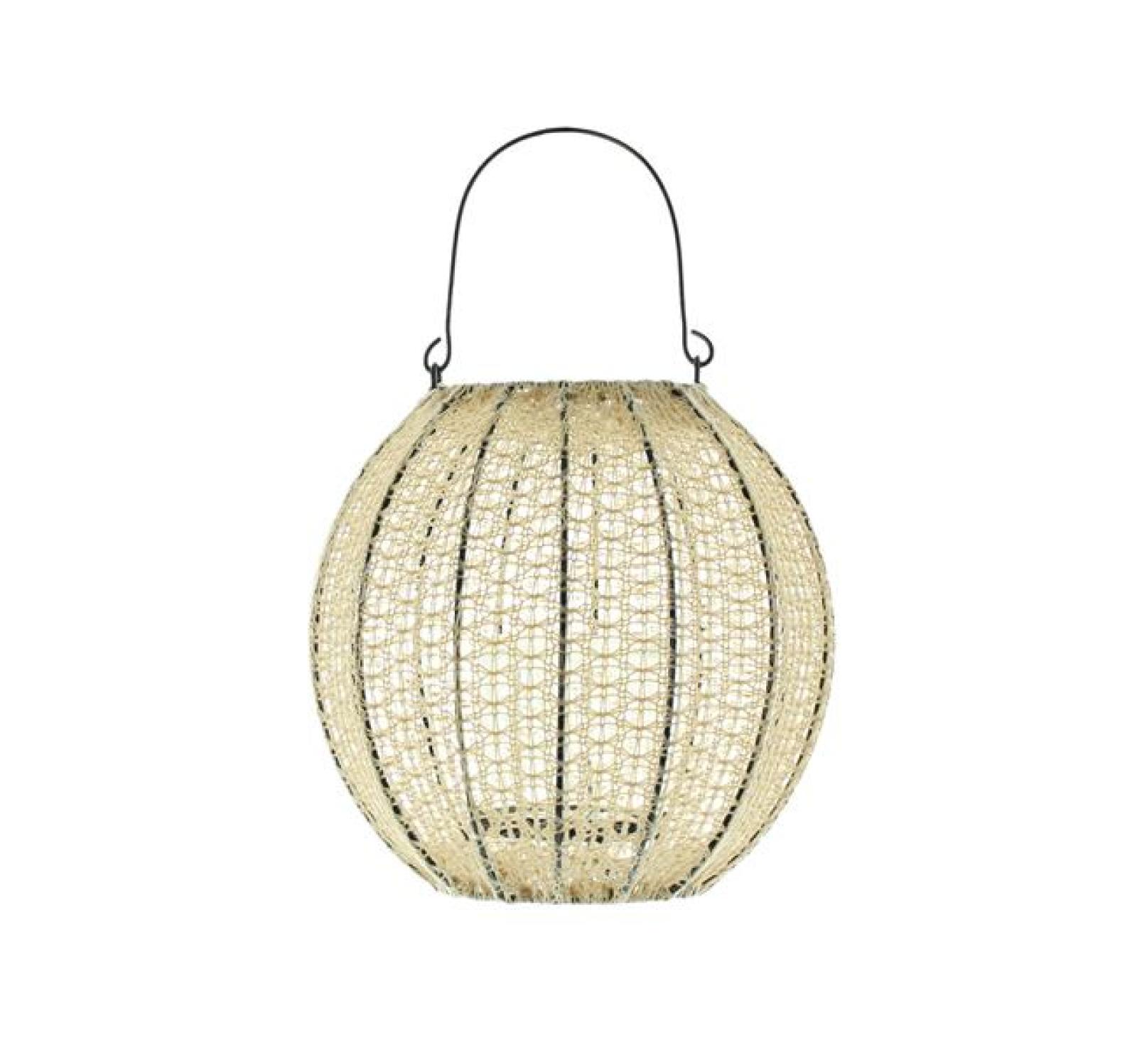 Laterne "Gehäkelt" aus Garn in beige, Deko Kerzenlaterne Ø 22 x 19 cm, Kerzenhalter mit Windlicht Glas