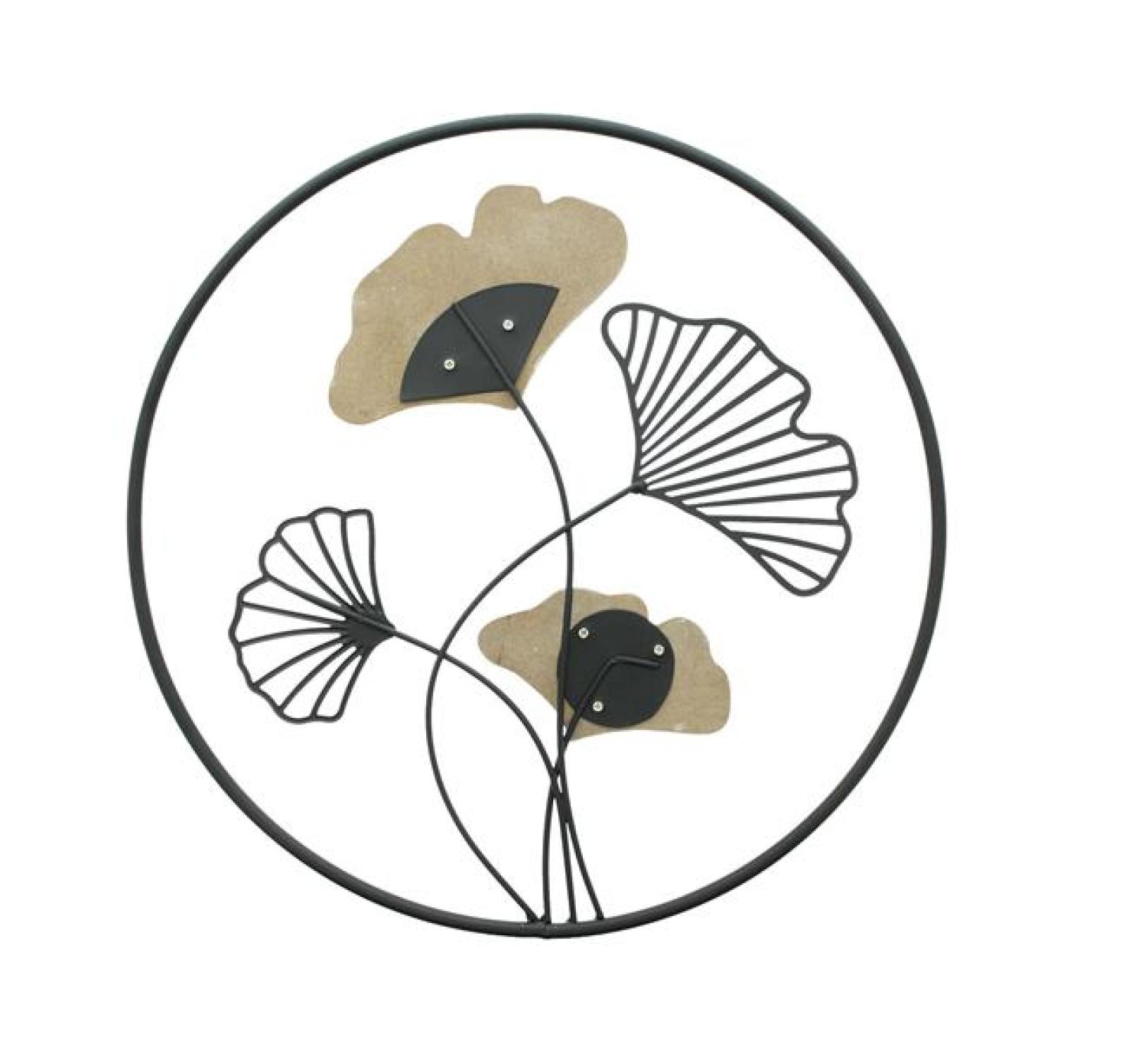 Wanddeko "Ginkgo" aus Metall & Holz, Ø 40 cm, Wandbild, Wandschmuck, Metalldeko