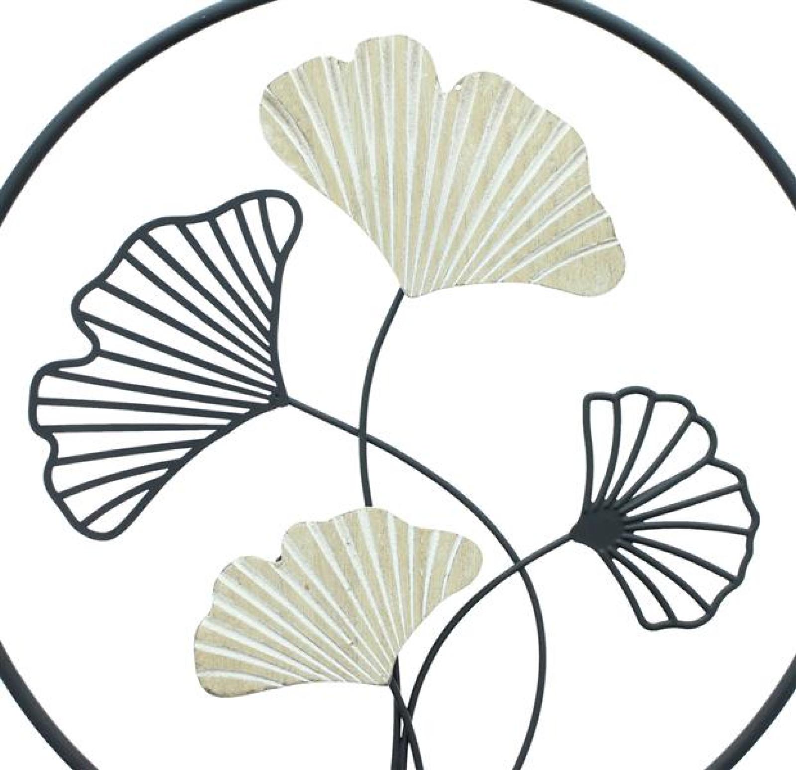 Wanddeko "Ginkgo" aus Metall & Holz, Ø 40 cm, Wandbild, Wandschmuck, Metalldeko