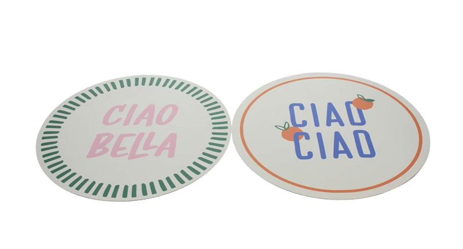 2x Platzmatte "Italien" aus PVC, weiß / bunt, Ø 38 cm, Tischsets rund, Platzsets, Tischuntersetzer, Tischunterlage Esstisch