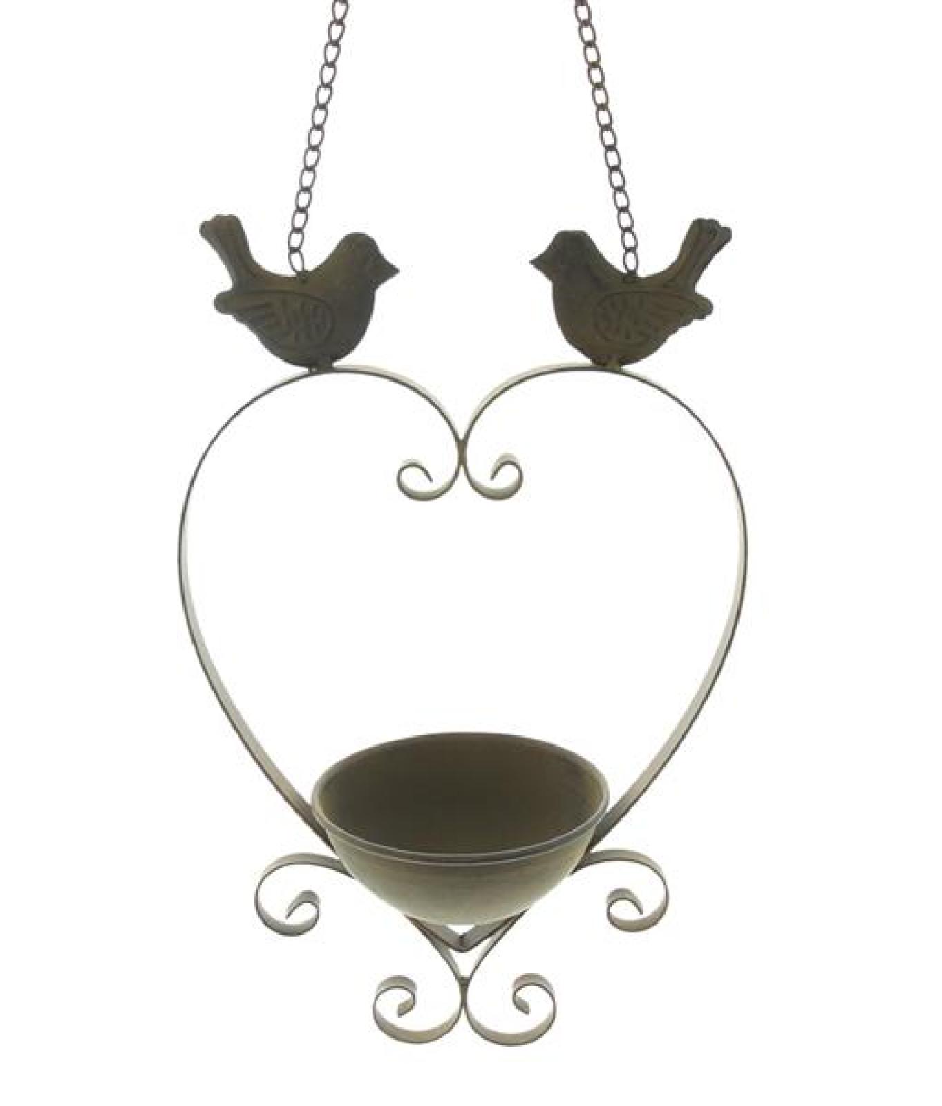 Vogelfutterstation "Herz" aus Metall in Antik Optik, Vogelfutterhaus hängend mit Kette, Vogeltränke für Balkon & Garten, winterfest