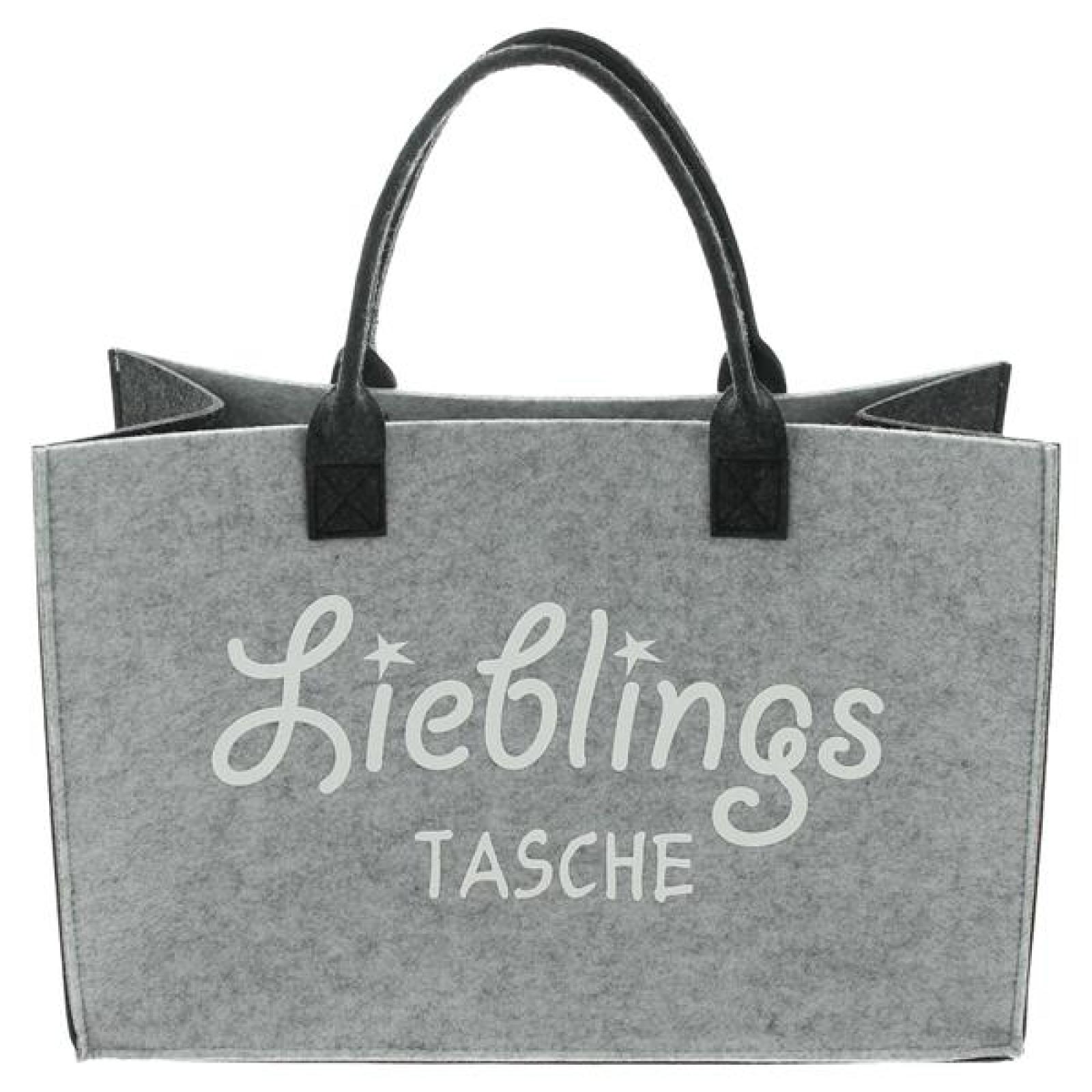 Shopper "Lieblingstasche" aus Filz, grau, recyceltes PET, Einkaufstasche groß, Damen Filztasche, Tragetasche