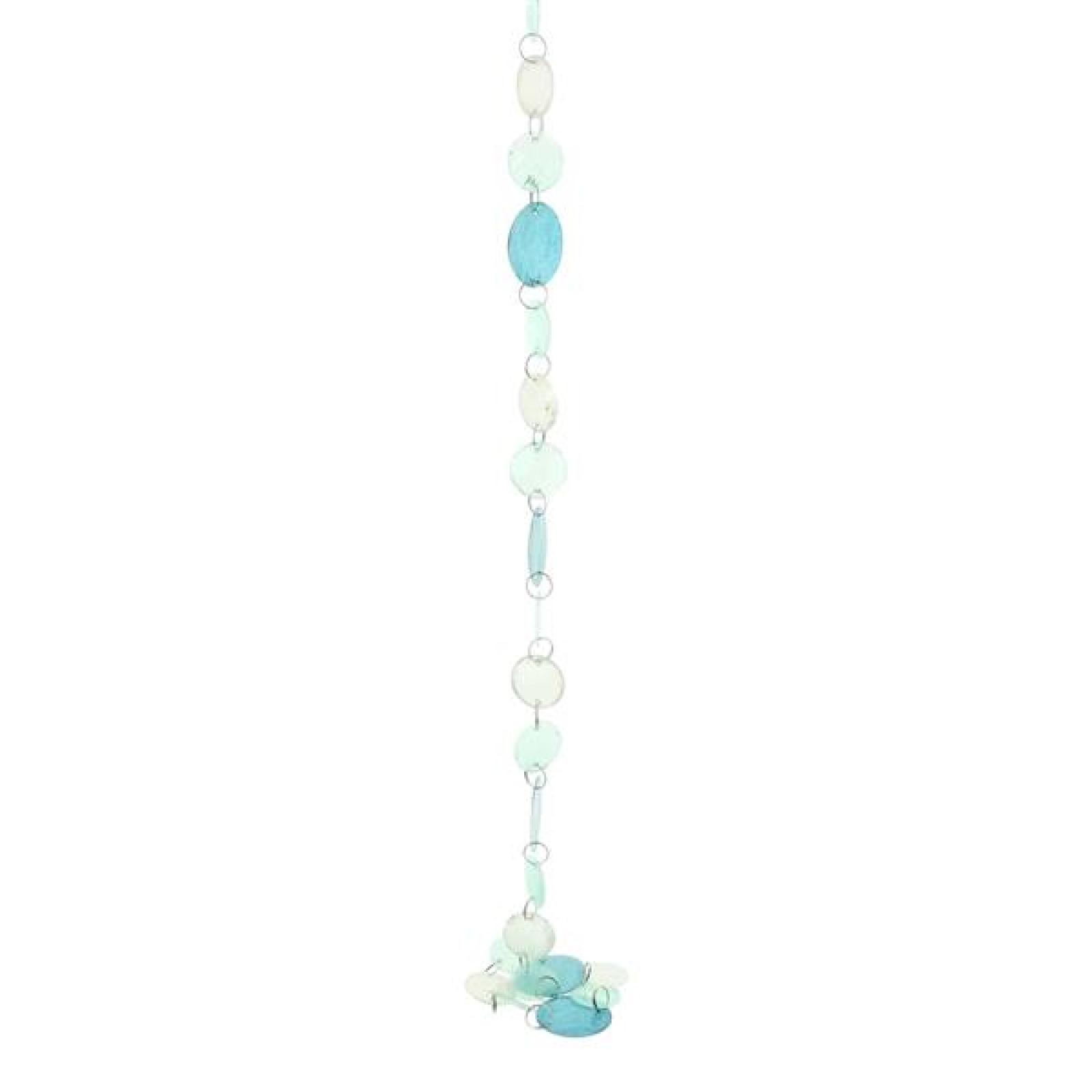 Girlande "Capiz" Muschelgirlande maritim, blau, 110 cm lang, Perlmutt Muschelkette, Hängedeko, Wanddeko, Fensterdeko