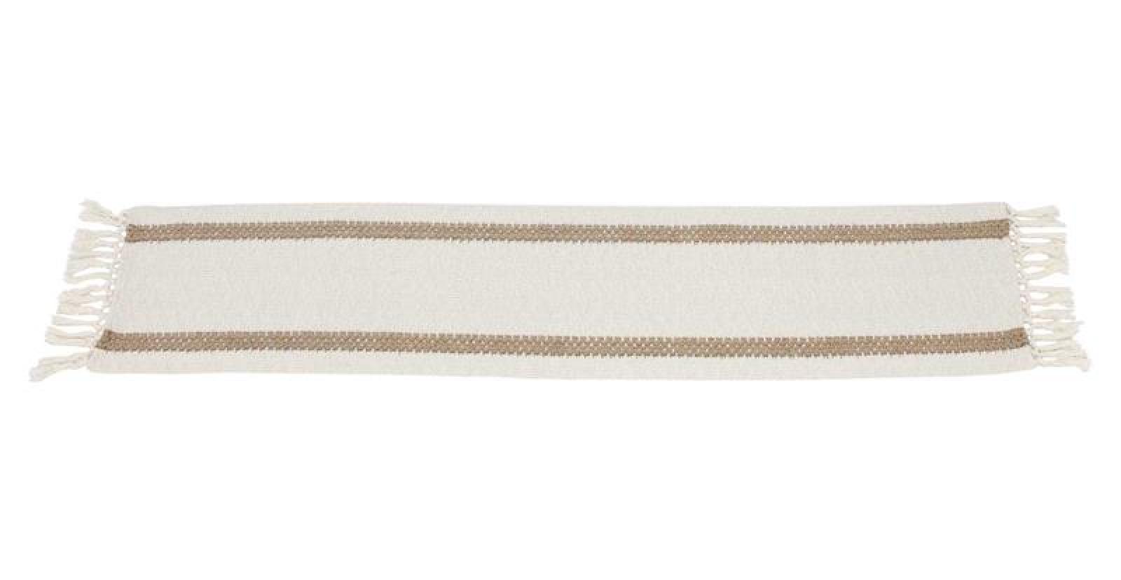 Tischläufer "Boho" beige, 30x140 cm, Tischband mit Fransen, Mitteldecke