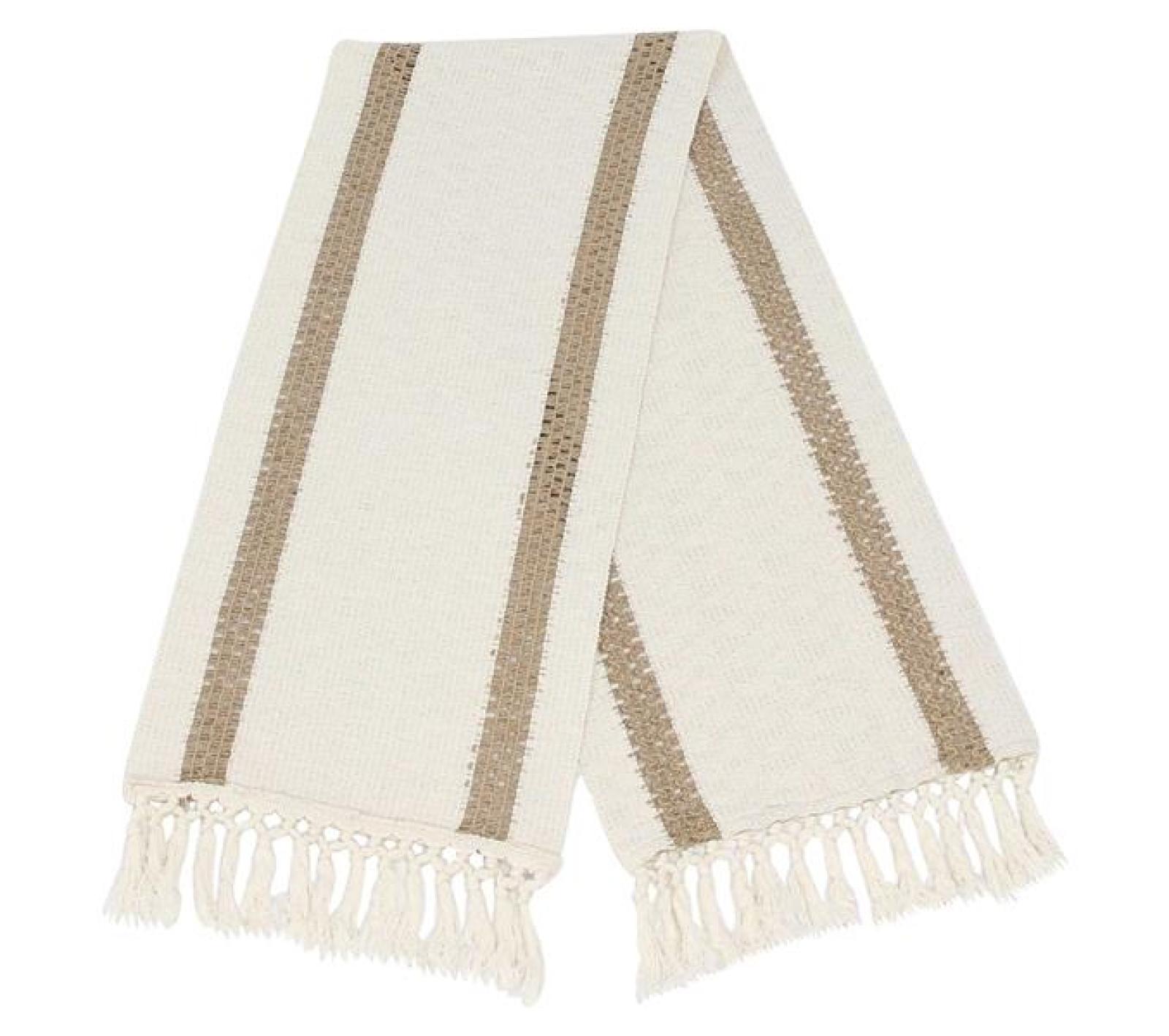 Tischläufer "Boho" beige, 30x140 cm, Tischband mit Fransen, Mitteldecke