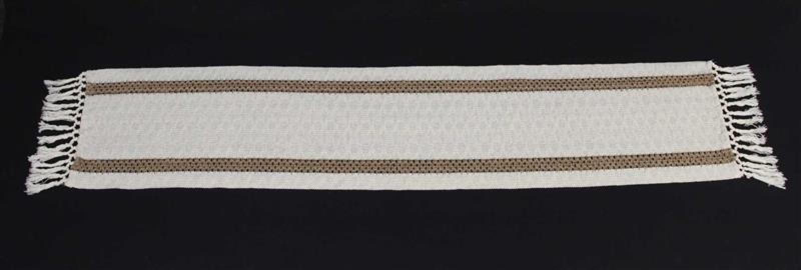 Tischläufer "Boho" beige, 30x140 cm, Tischband mit Fransen, Mitteldecke