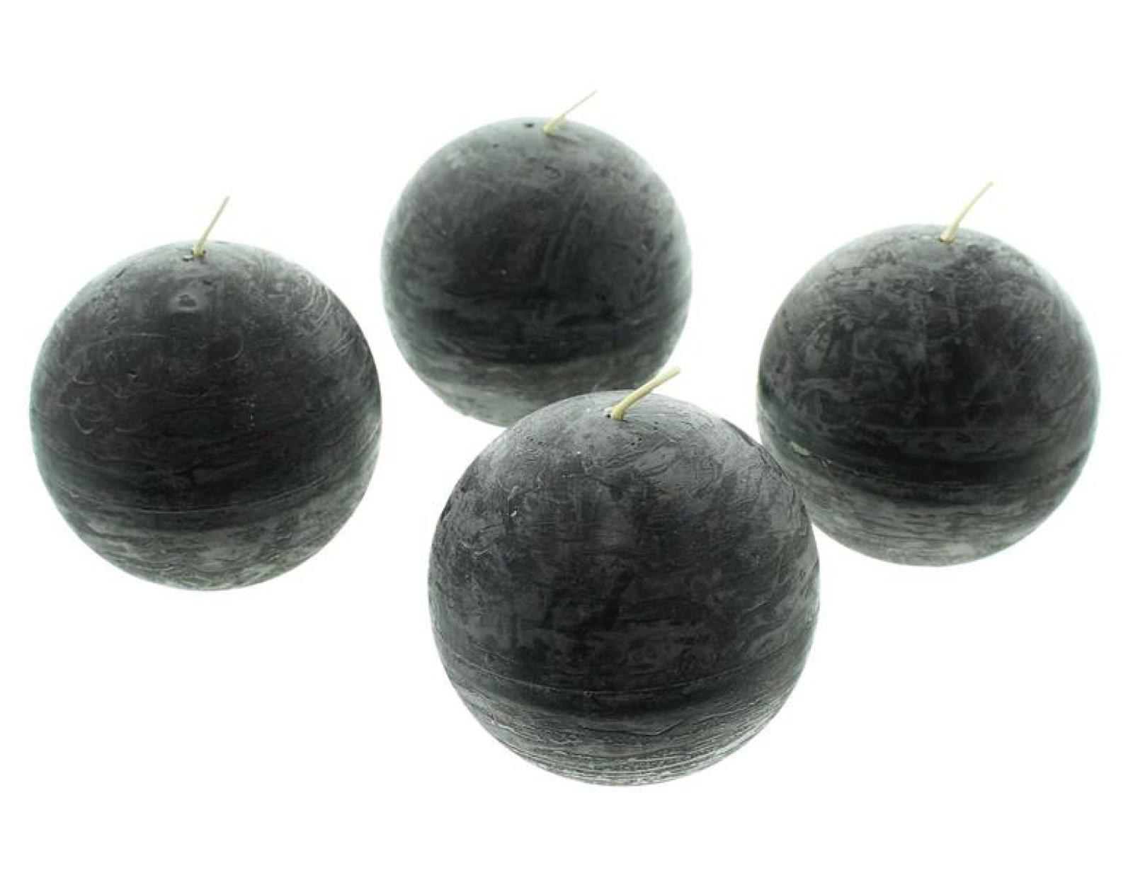 4x Kugelkerze "Black" in schwarz, Ø ca. 8 cm, schwarze Kerzen, Wachs, Wachskerzen, Brenndauer 24 Stunden