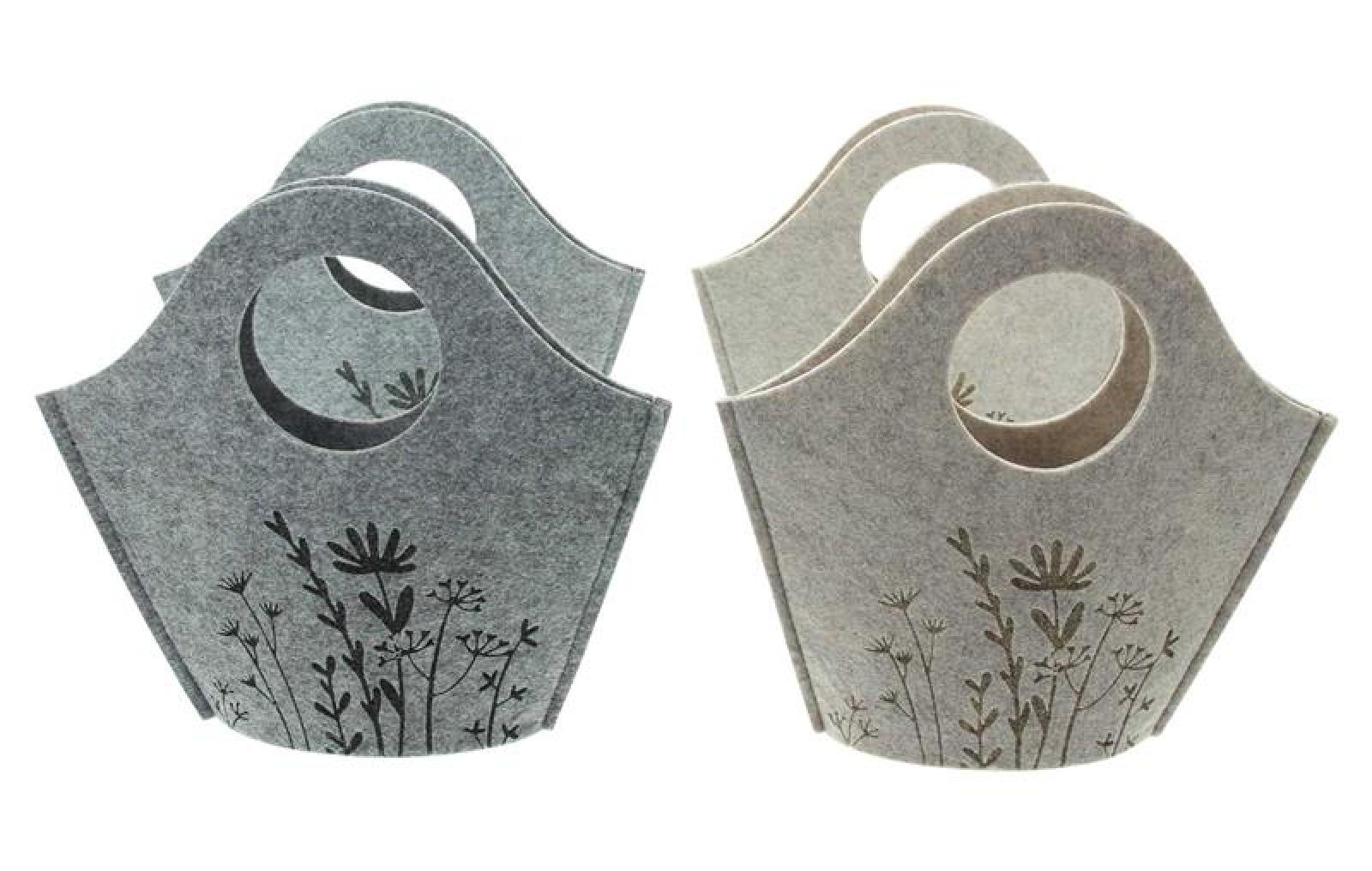 4x Filztasche "Blumenwiese" beige & grau, Filz aus recyceltem PET, Geschenktasche, Osterkörbchen, Filzbeutel