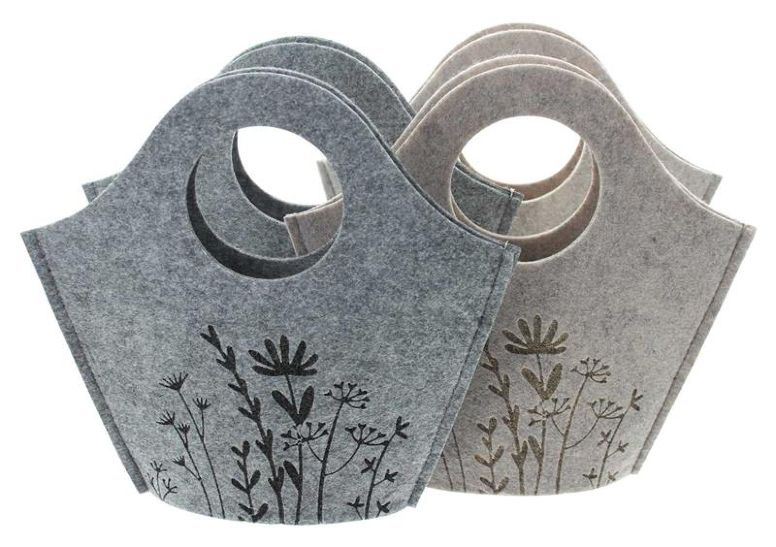 4x Filztasche "Blumenwiese" beige & grau, Filz aus recyceltem PET, Geschenktasche, Osterkörbchen, Filzbeutel