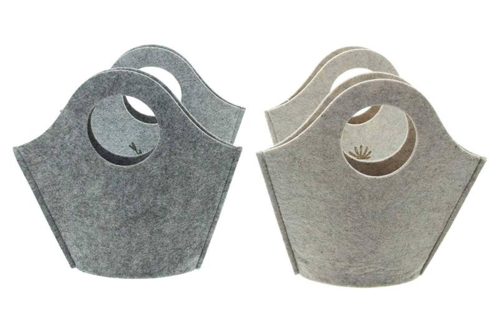 4x Filztasche "Blumenwiese" beige & grau, Filz aus recyceltem PET, Geschenktasche, Osterkörbchen, Filzbeutel