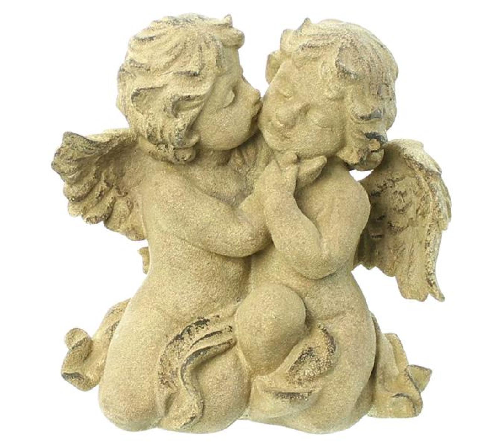 Dekofigur Engel "Küsschen" Engelpaar aus Polyresin, Engelstatue wetterfest, Outdoor Gartendeko, Hochzeitsdeko, Grabdeko