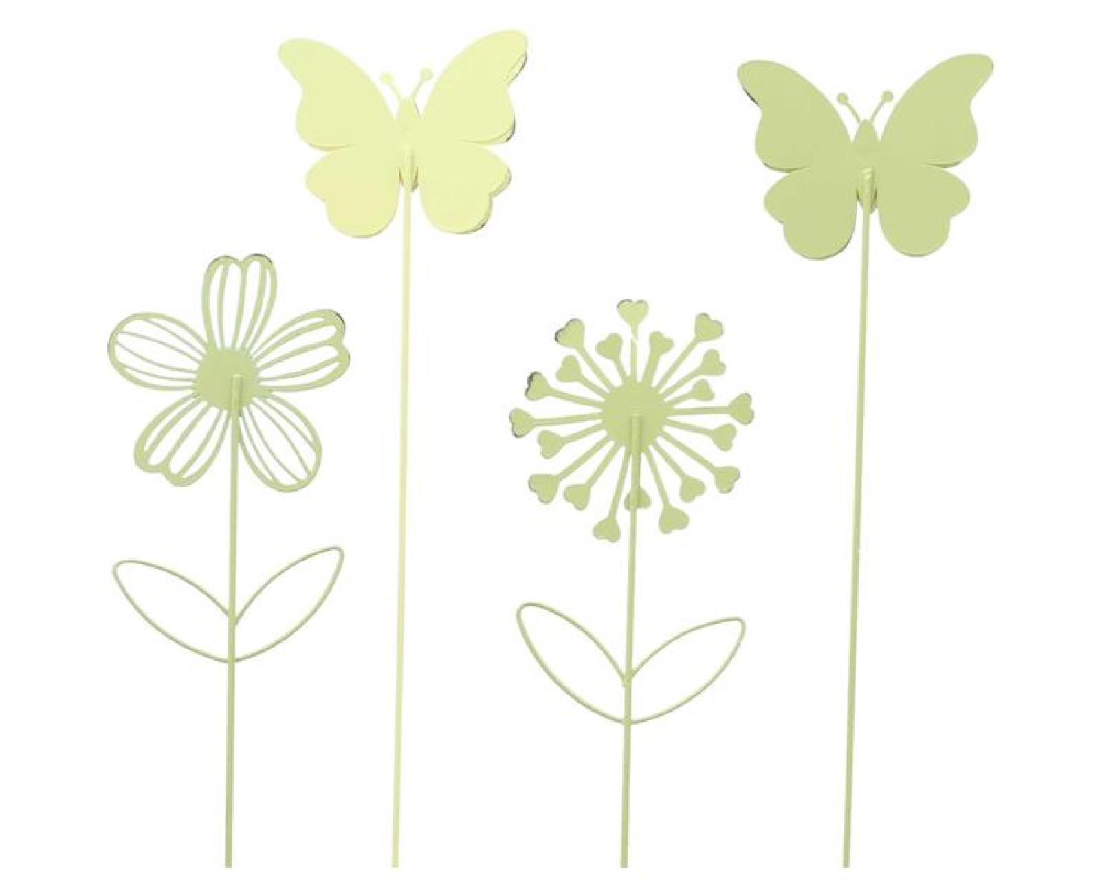4x Blumenstecker "Blume & Schmetterling" aus Metall, bunt, Dekostecker, Gartenstecker, Deko Stecker für Blumentopf, Beetstecker