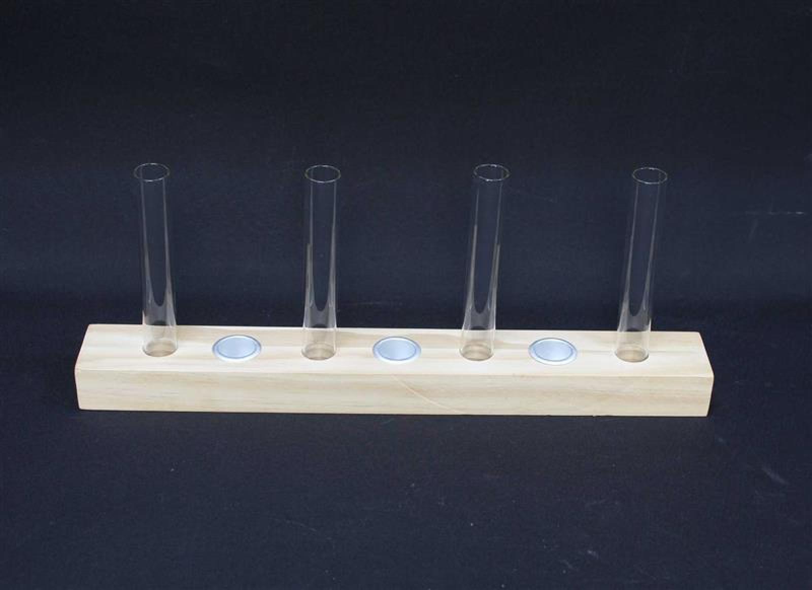 Dekoboard "Minimal" aus Holz mit 4 Glasvasen & 3 Kerzenhaltern, Reagenzglas Vase, Kerzenständer, Lichterboard