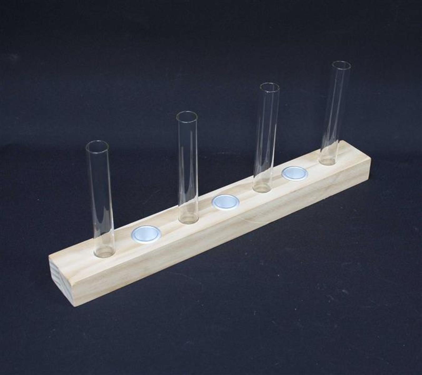 Dekoboard "Minimal" aus Holz mit 4 Glasvasen & 3 Kerzenhaltern, Reagenzglas Vase, Kerzenständer, Lichterboard