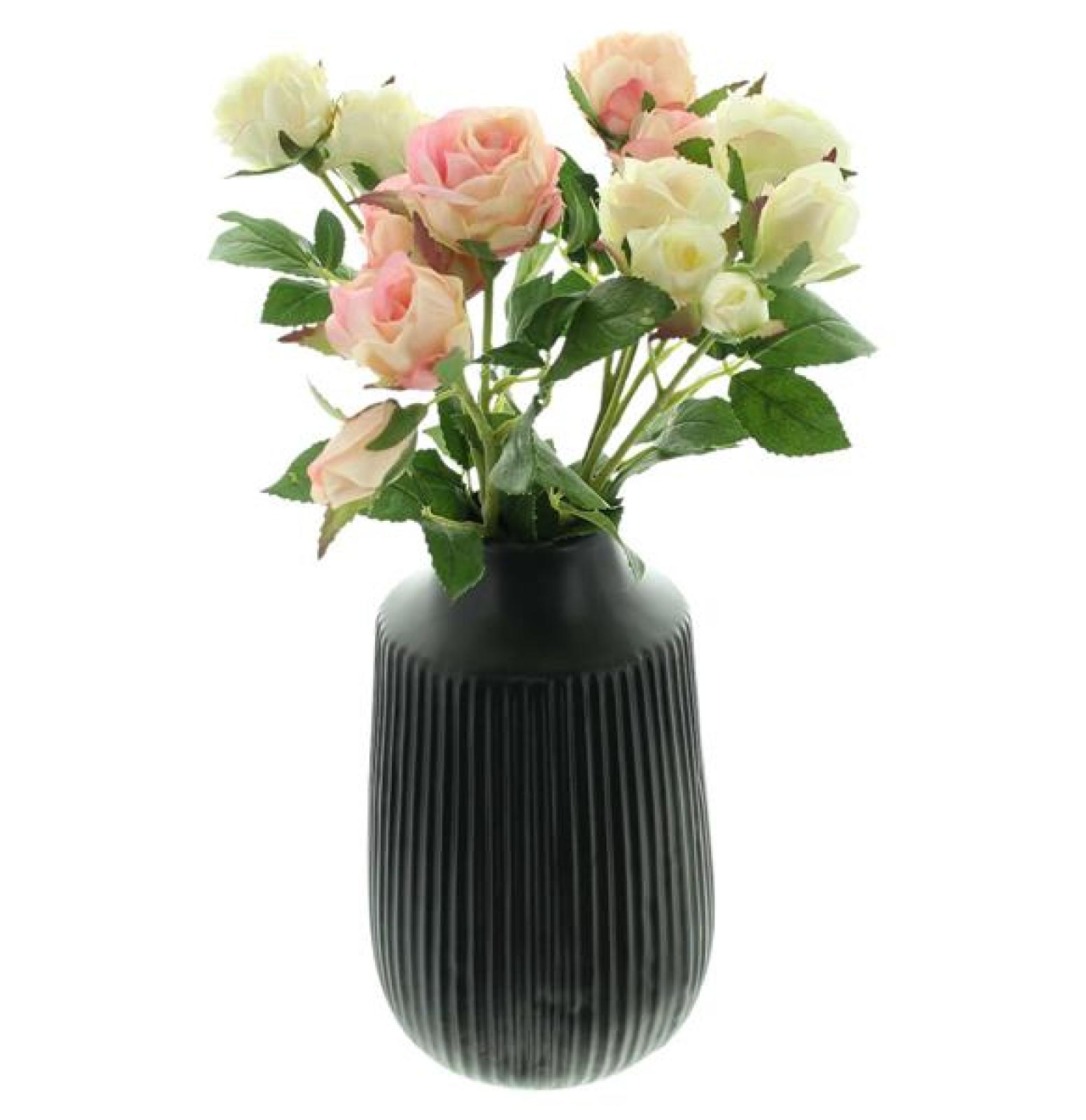 Dekovase "Black" aus Porzellan in matt schwarz mit Rillenstruktur, Blumenvase, Deko Vase
