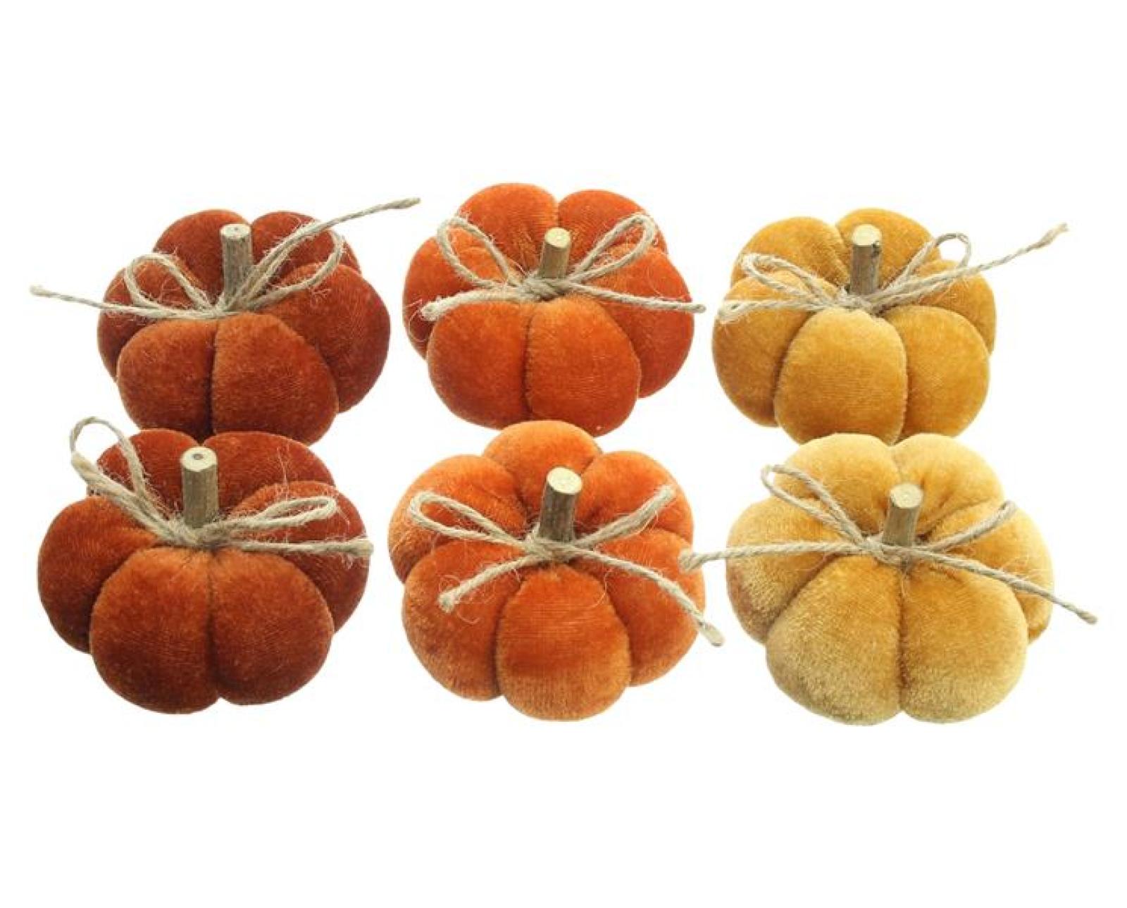 6x Kürbis "Herbstfarben" in Samt Optik, Zierkürbis, Dekokürbis, Tischdeko Kürbisse