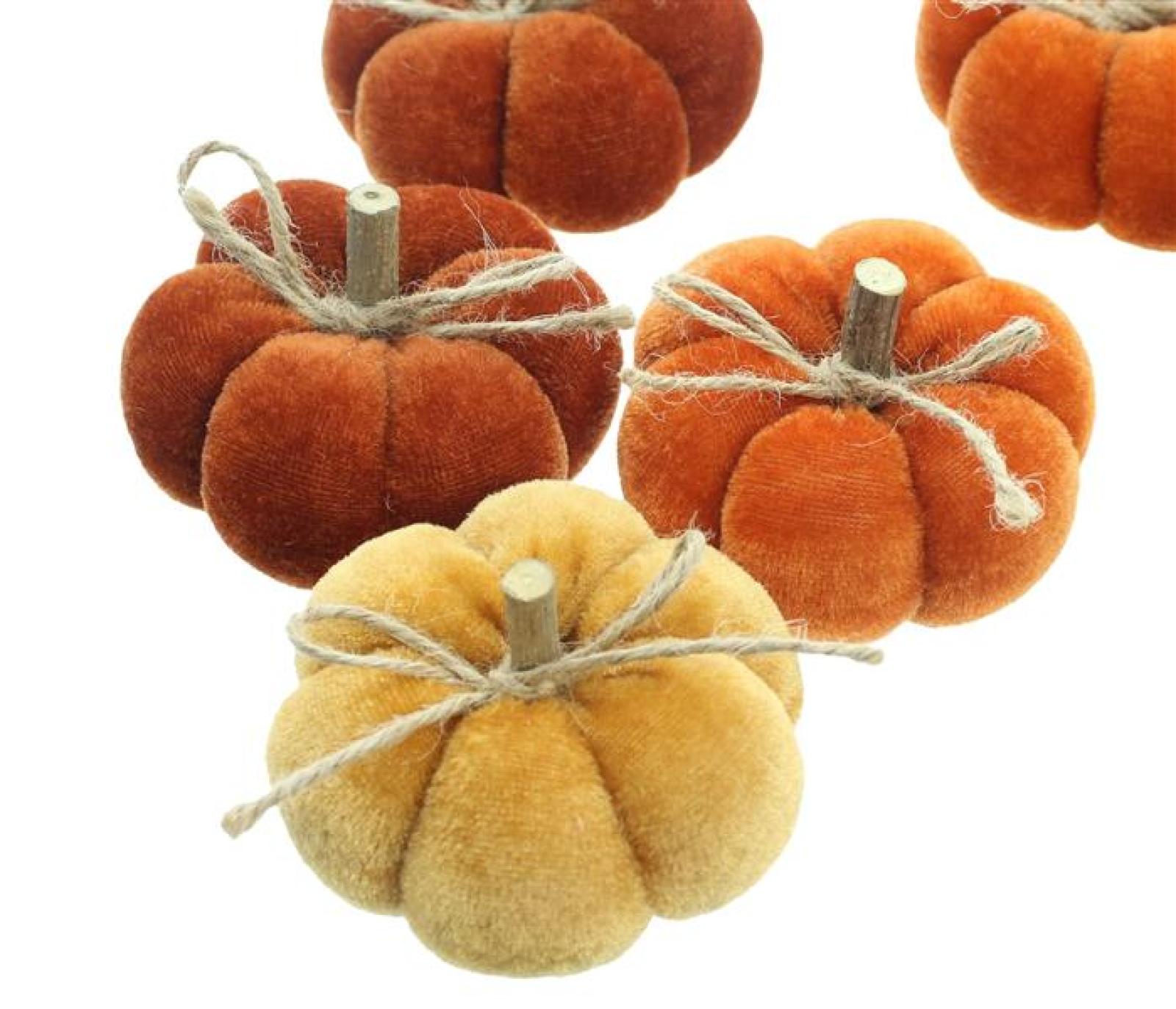 6x Kürbis "Herbstfarben" in Samt Optik, Zierkürbis, Dekokürbis, Tischdeko Kürbisse