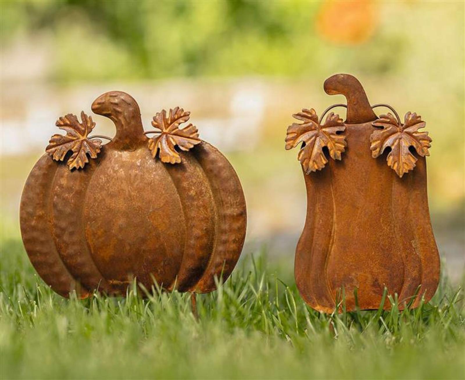 2x Gartenstecker "Kürbis" aus Metall mit Echt Rost, Roststecker, Dekostecker, Herbstdeko, Outdoor Halloween Deko, Gartendeko für Draußen