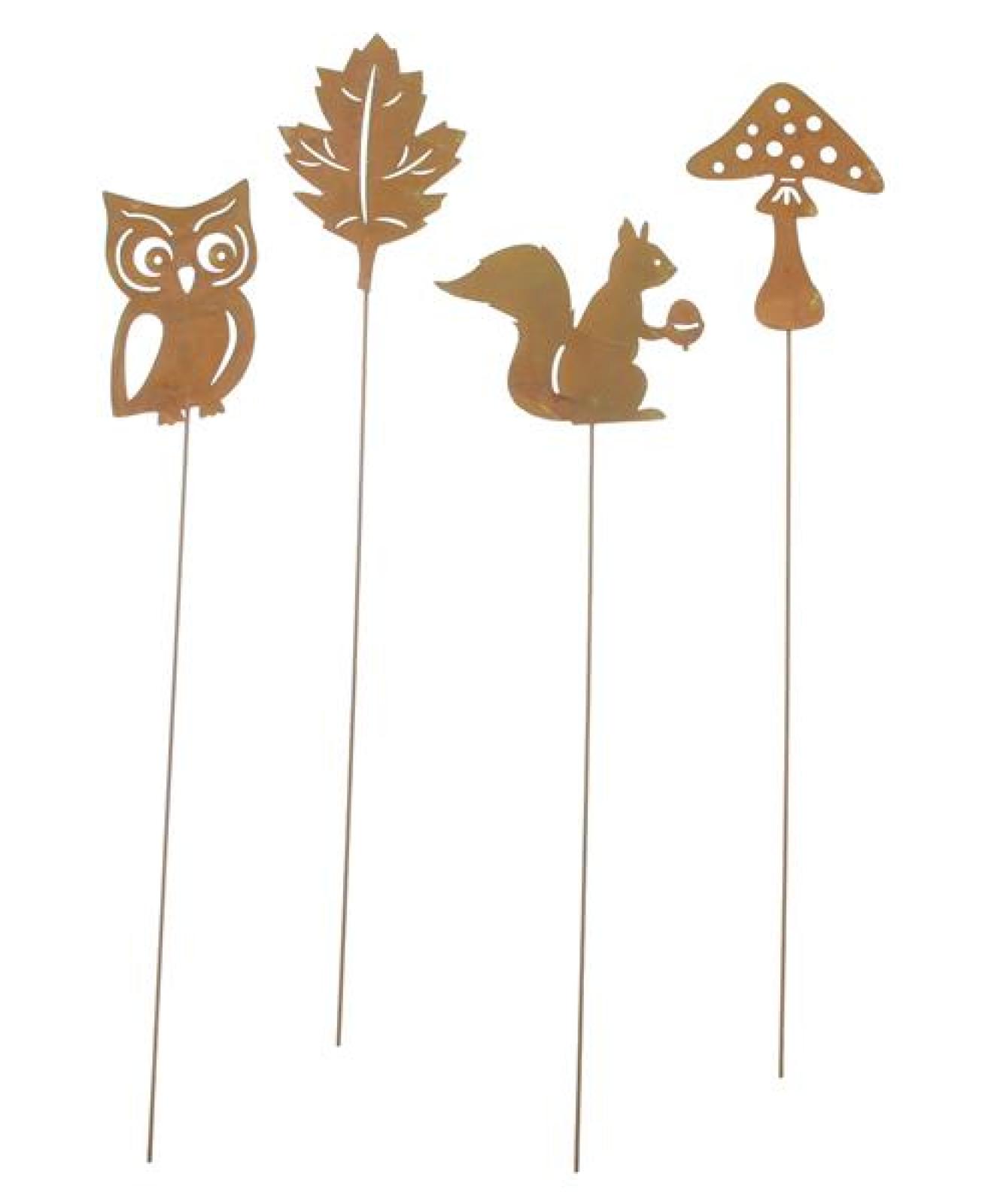 4x Gartenstecker "Herbst" aus Metall mit Echt Rost, Roststecker, Dekostecker, Herbstdeko, Outdoor Gartendeko