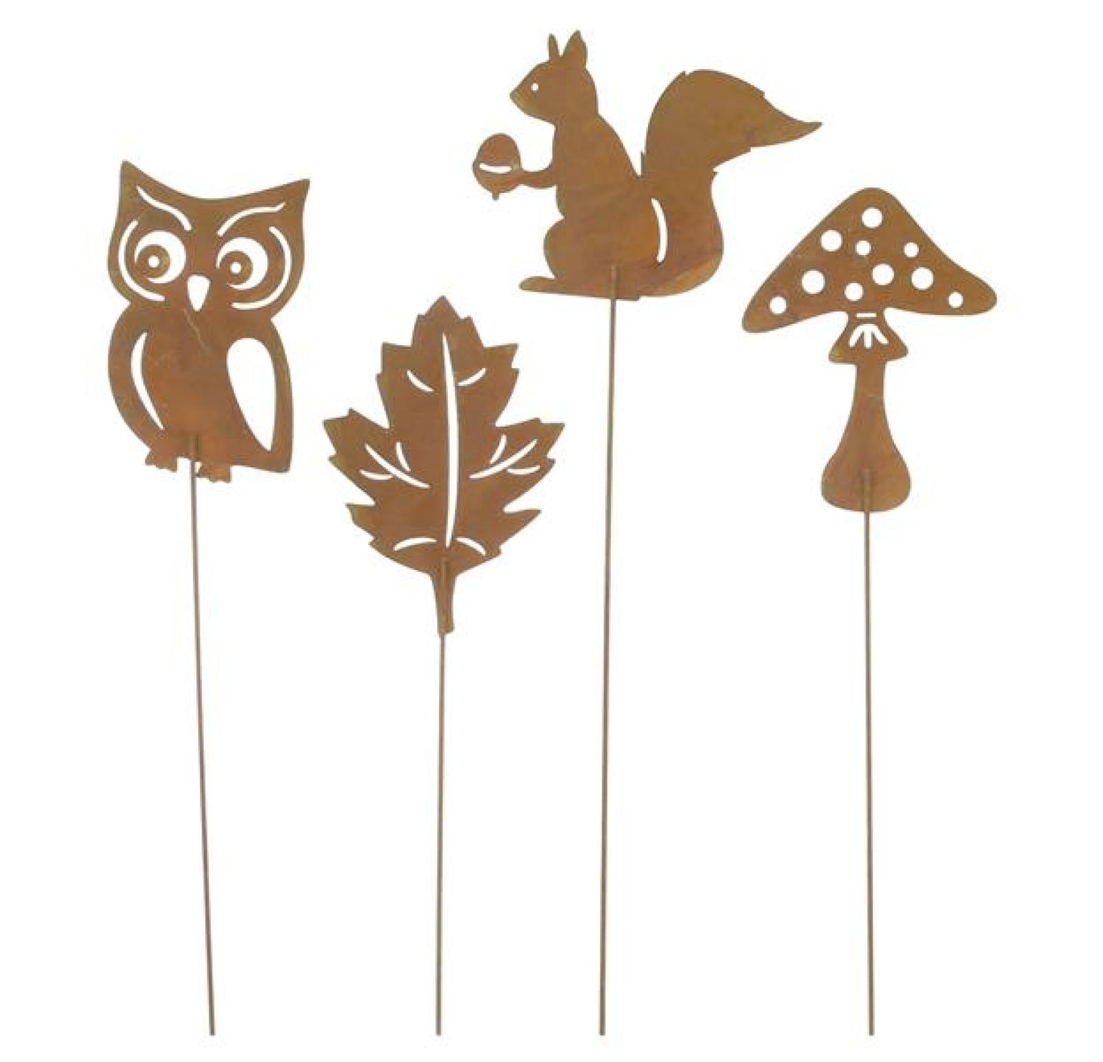 4x Gartenstecker "Herbst" aus Metall mit Echt Rost, Roststecker, Dekostecker, Herbstdeko, Outdoor Gartendeko