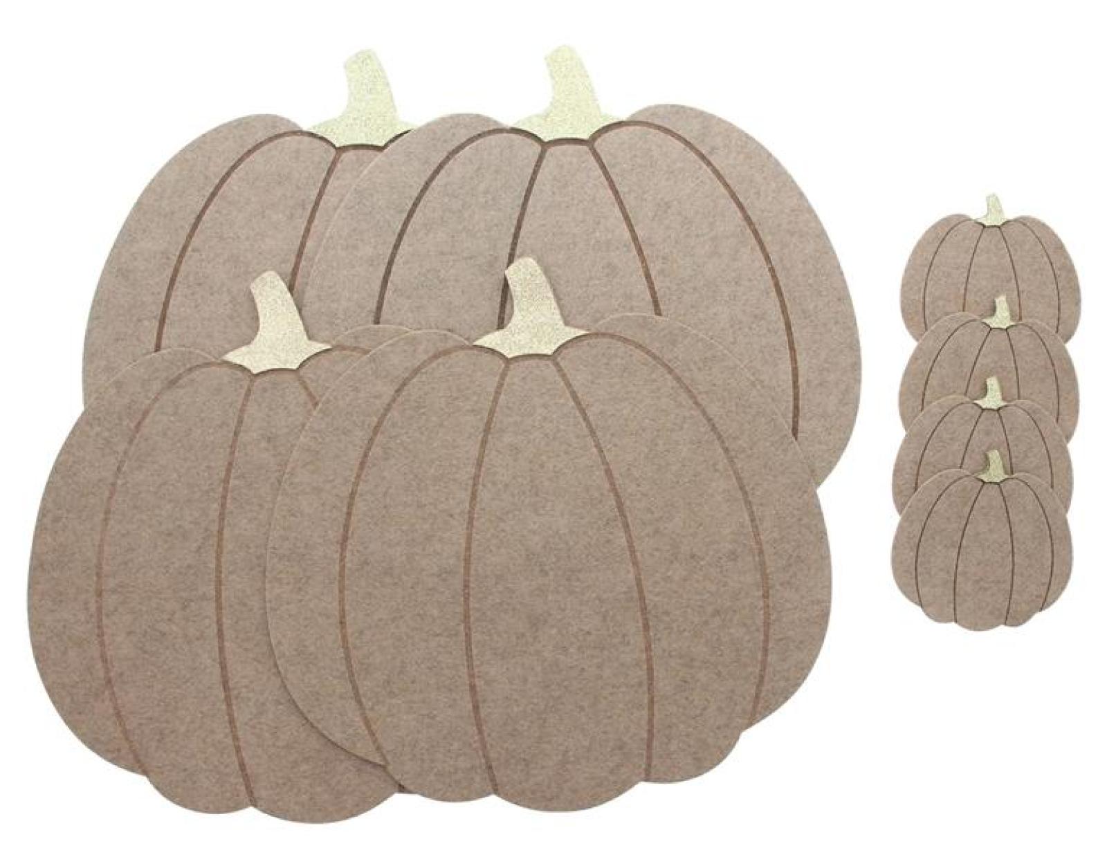 8tlg. Tischset "Kürbis" Platzsets aus Filz, beige, 4 Platzdeckchen + 4 Untersetzer, Herbst Halloween Deko, Tischdeko
