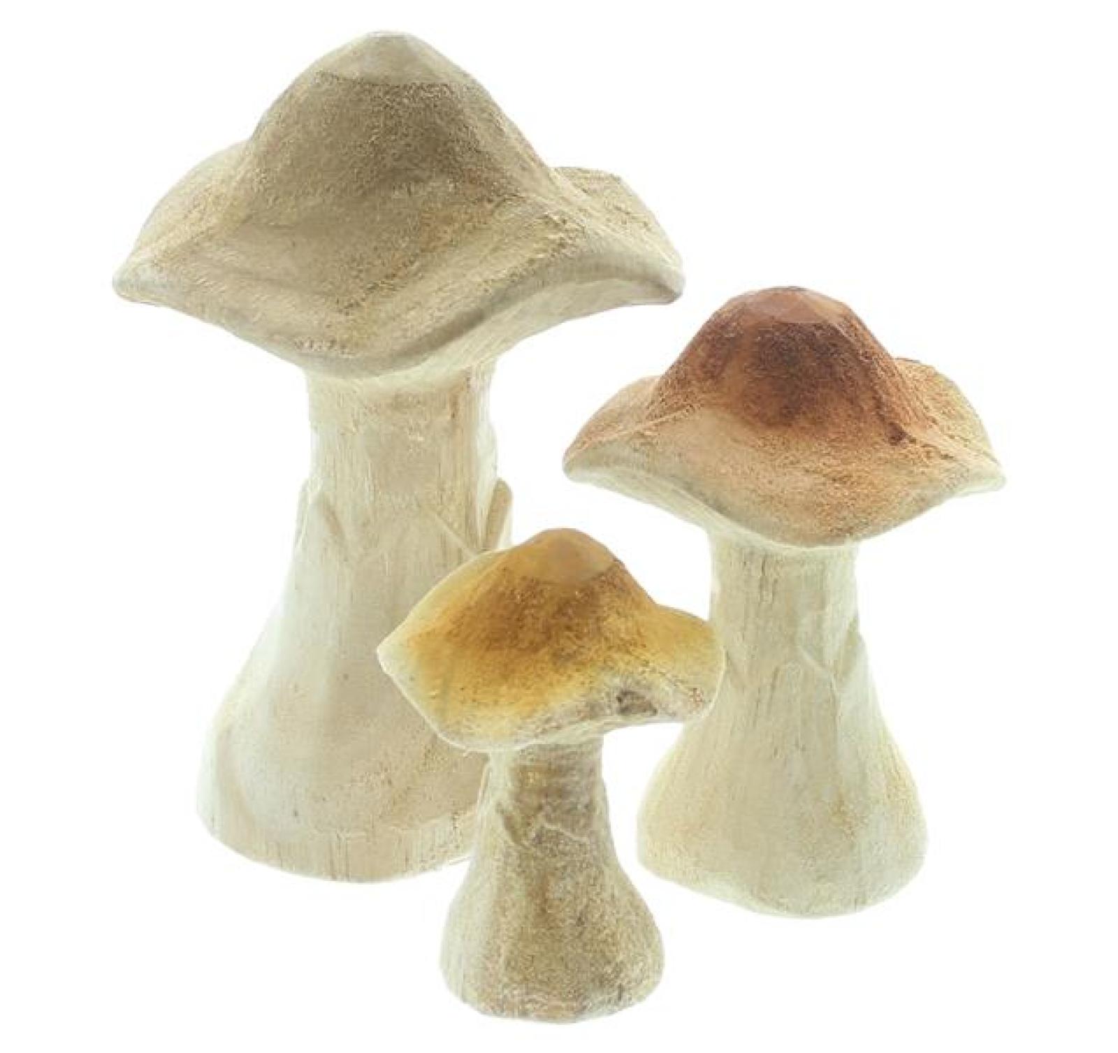 3x Pilz "Natural" aus Holz, große Dekopilze, 7 10 14 cm hoch, Dekofigur Pilzset, Herbstdeko Pilze, Pilzdeko
