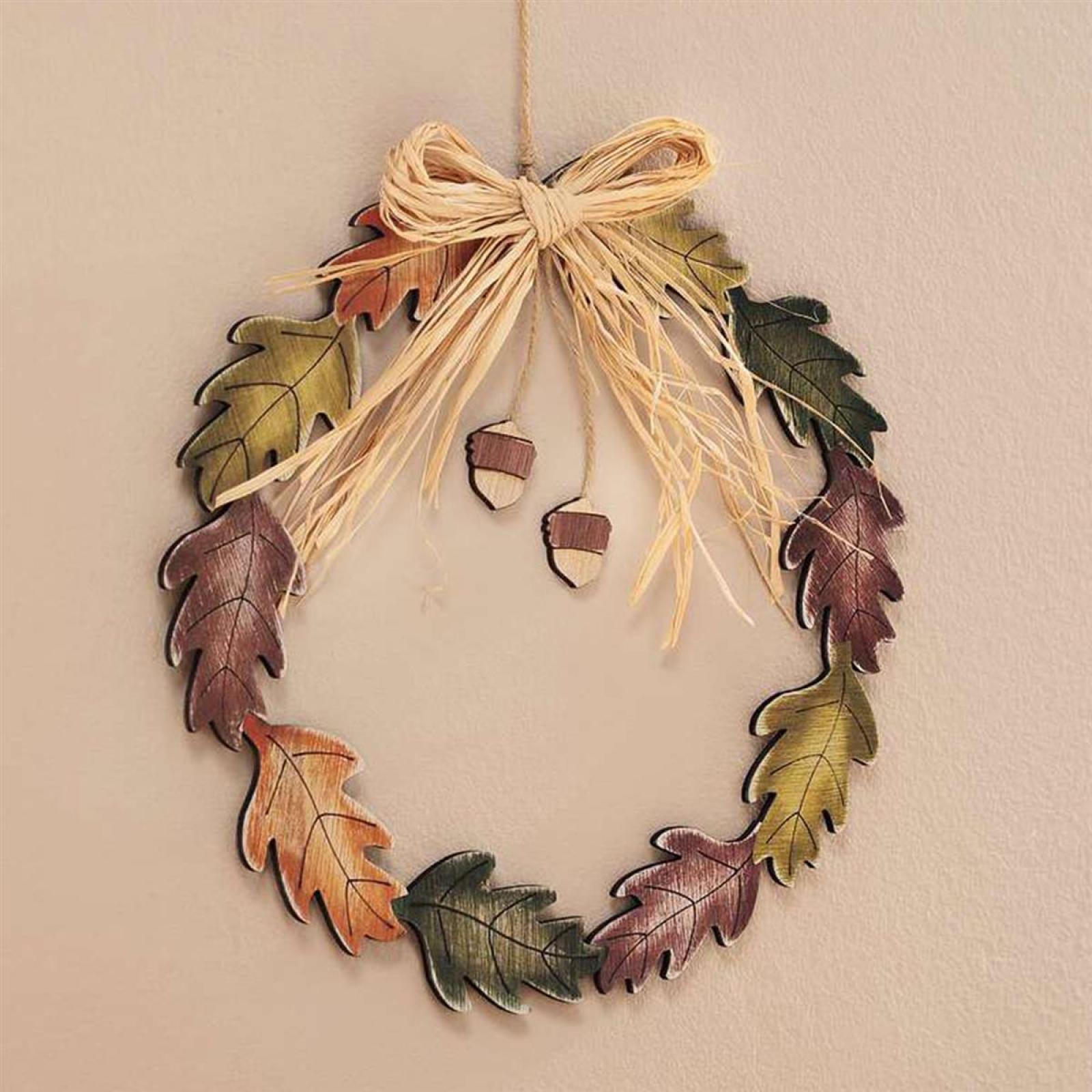 Dekokranz "Eichenlaub" aus MDF, Herbstkranz Ø 28 cm, Herbstdeko, Türkranz, Dekohänger, Wandkranz, Herbst Deko Kranz