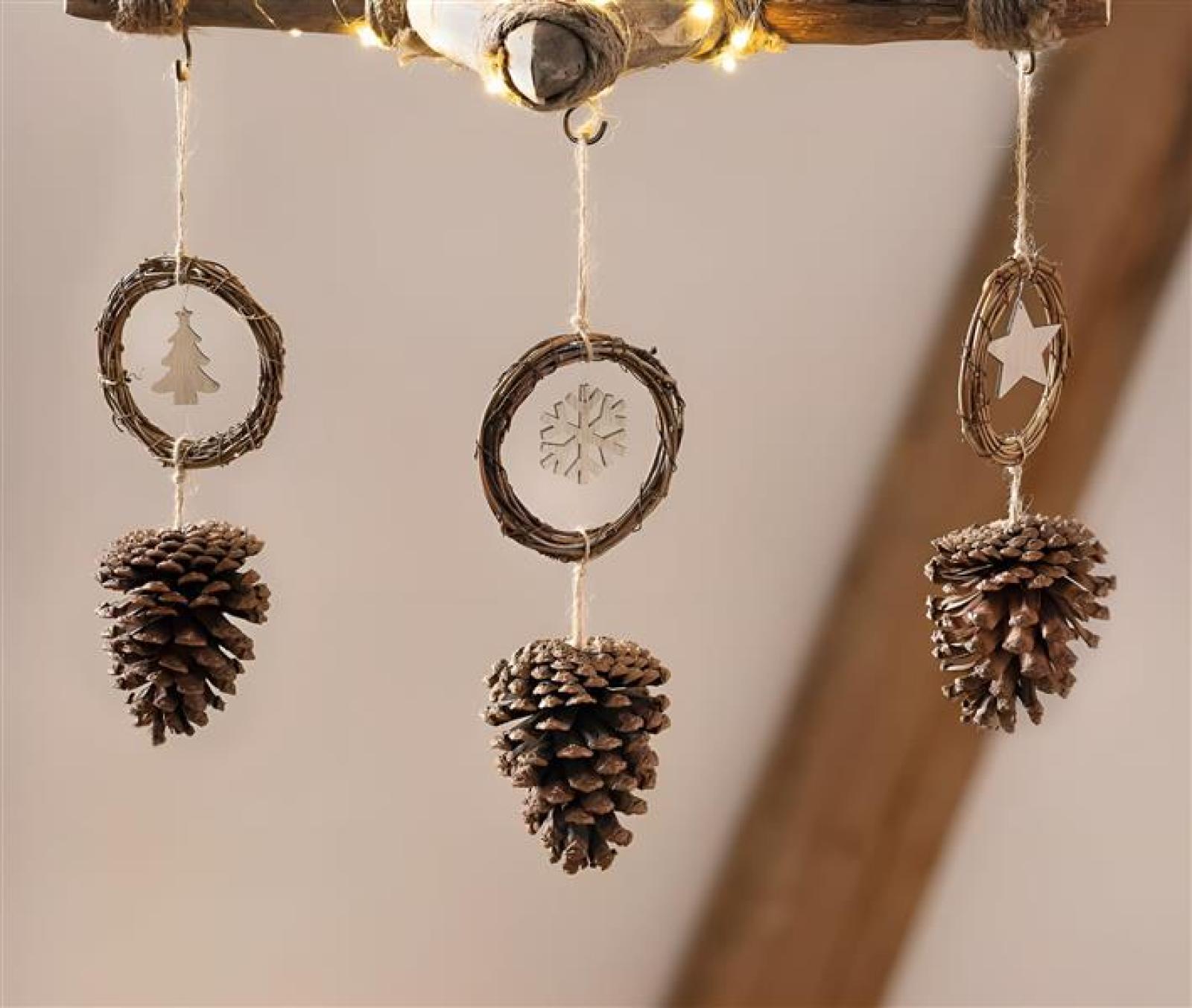 3x Dekohänger "Pinienzapfen" aus Naturmaterialien, Weihnachtsdeko, Weihnachtsbaumschmuck, Christbaumschmuck