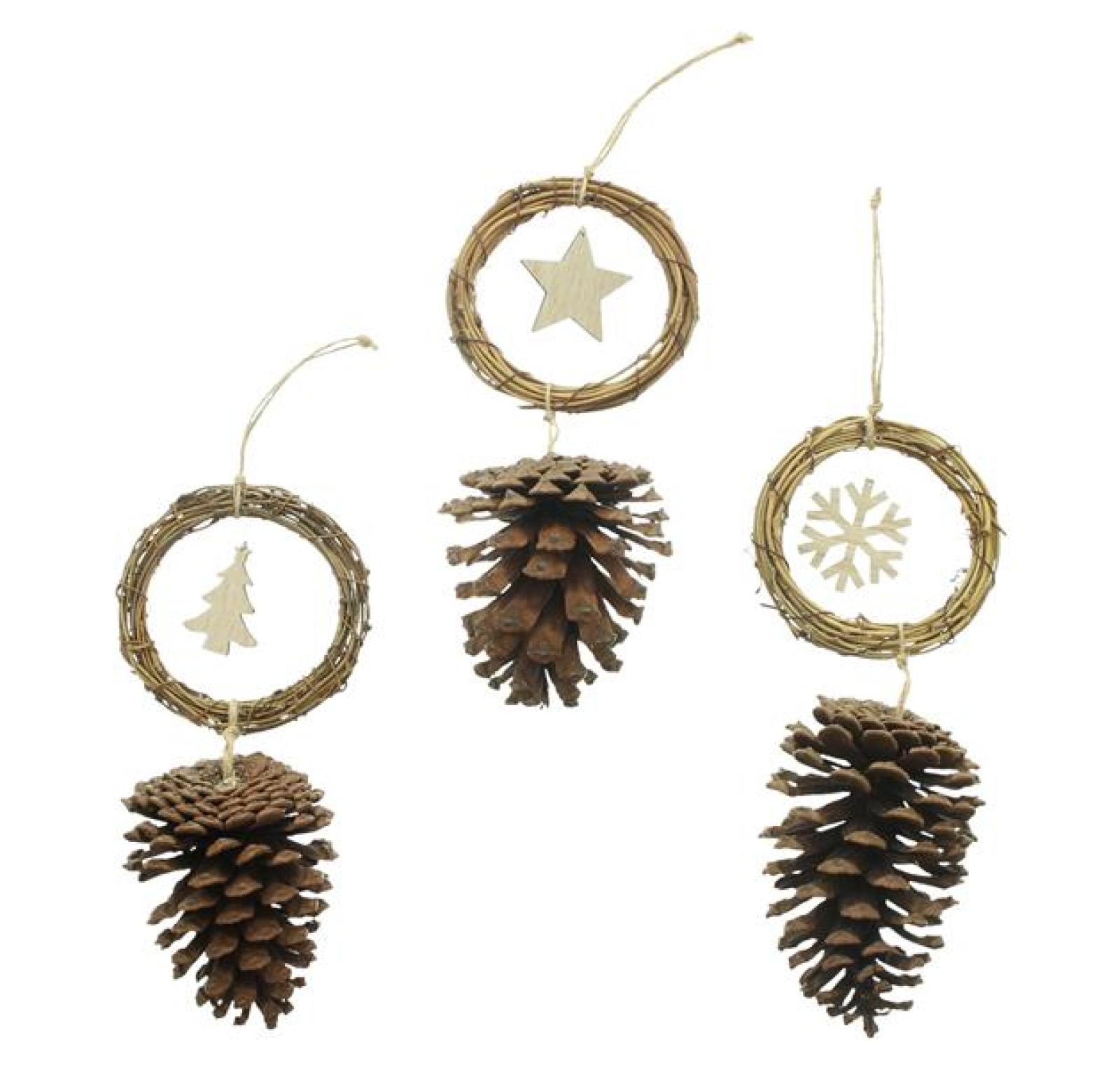 3x Dekohänger "Pinienzapfen" aus Naturmaterialien, Weihnachtsdeko, Weihnachtsbaumschmuck, Christbaumschmuck
