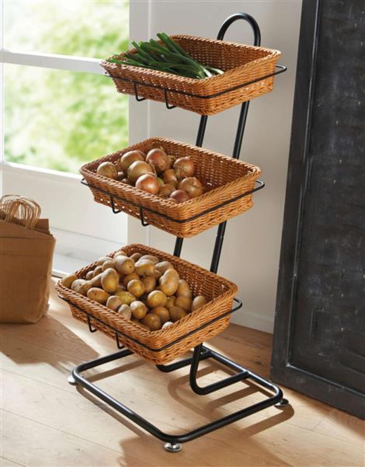 Metall Korbständer inkl. 3 Körbe aus Polyrattan, Verkaufsständer, Korb Etagere, Obstkorb, Gemüsekorb, Ordnungsregal