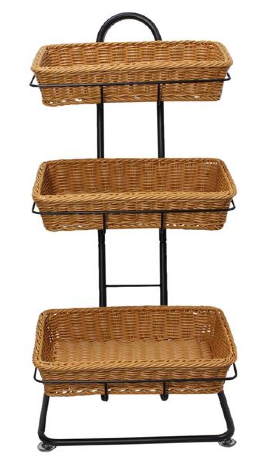 Metall Korbständer inkl. 3 Körbe aus Polyrattan, Verkaufsständer, Korb Etagere, Obstkorb, Gemüsekorb, Ordnungsregal