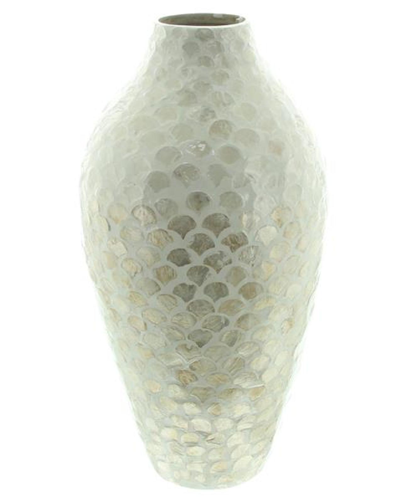 große Dekovase "Capiz" Bodenvase aus Bambus 50 cm hoch, Blumenvase mit Muscheln, Vase für Trockenblumen, Gräser, Äste