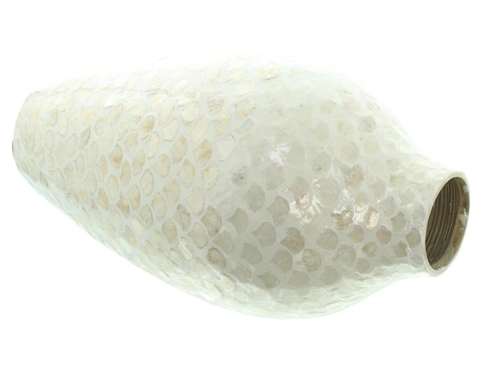 große Dekovase "Capiz" Bodenvase aus Bambus 50 cm hoch, Blumenvase mit Muscheln, Vase für Trockenblumen, Gräser, Äste