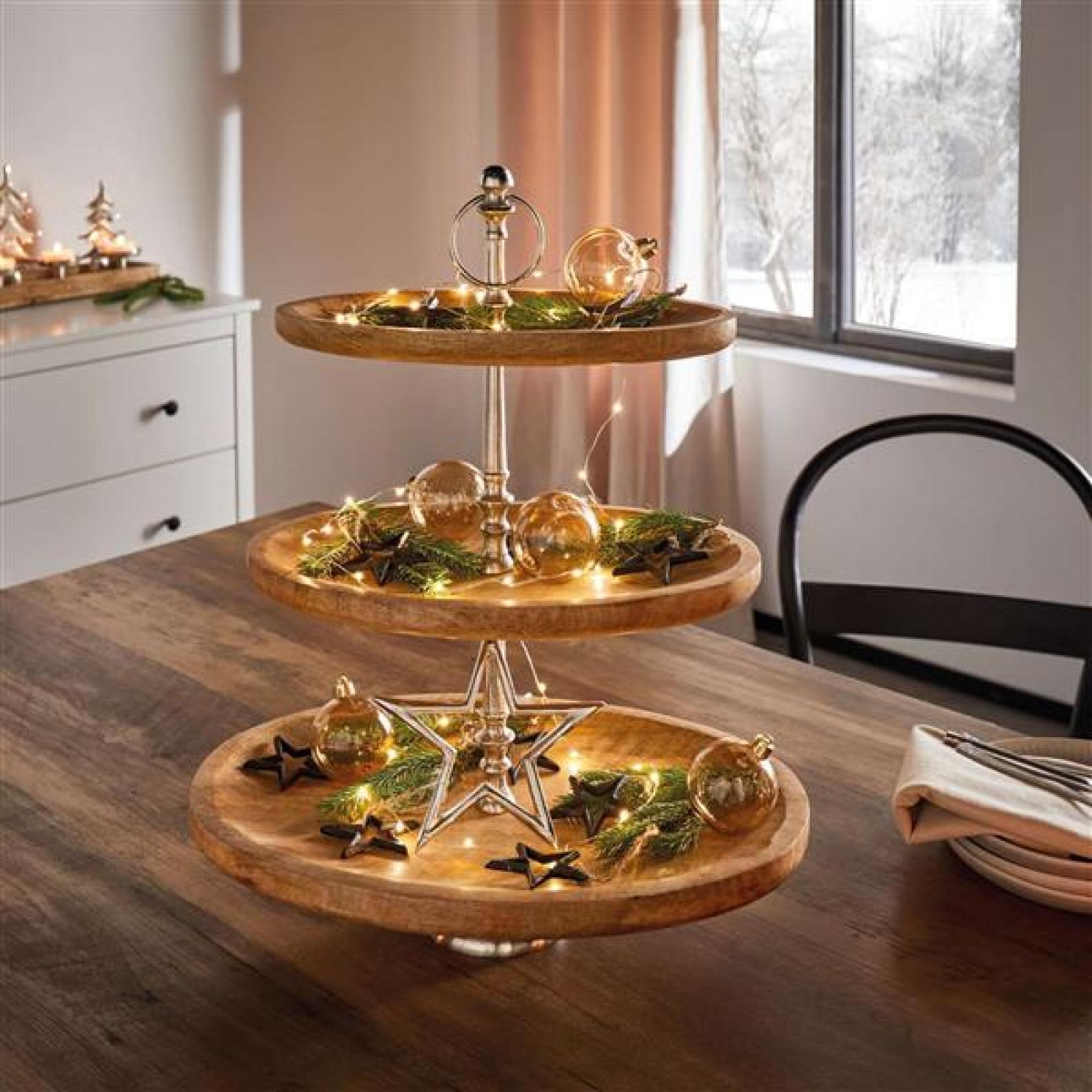 große Etagere "Oval" aus Mangoholz, 3 Etagen, Holz Tortenständer, Obstetagere, Kuchenständer, Cupcake Muffin Ständer, Wurst Käse Kekse Nüsse Platte