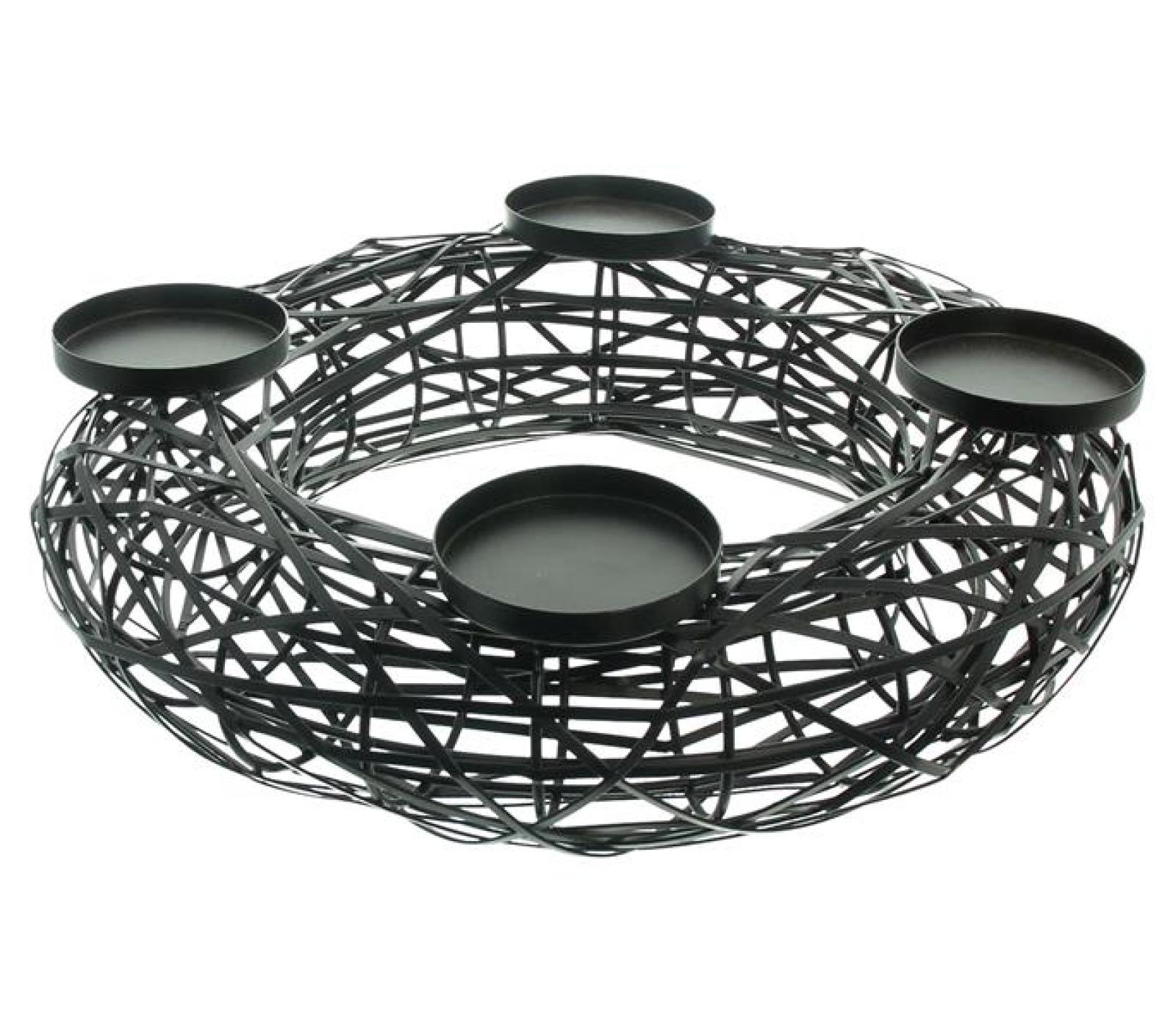 Adventskranz "Black" aus Metall, schwarz, rund, Ø 38 cm, Weihnachtskranz modern, Kerzenständer für 4 Stumpenkerzen