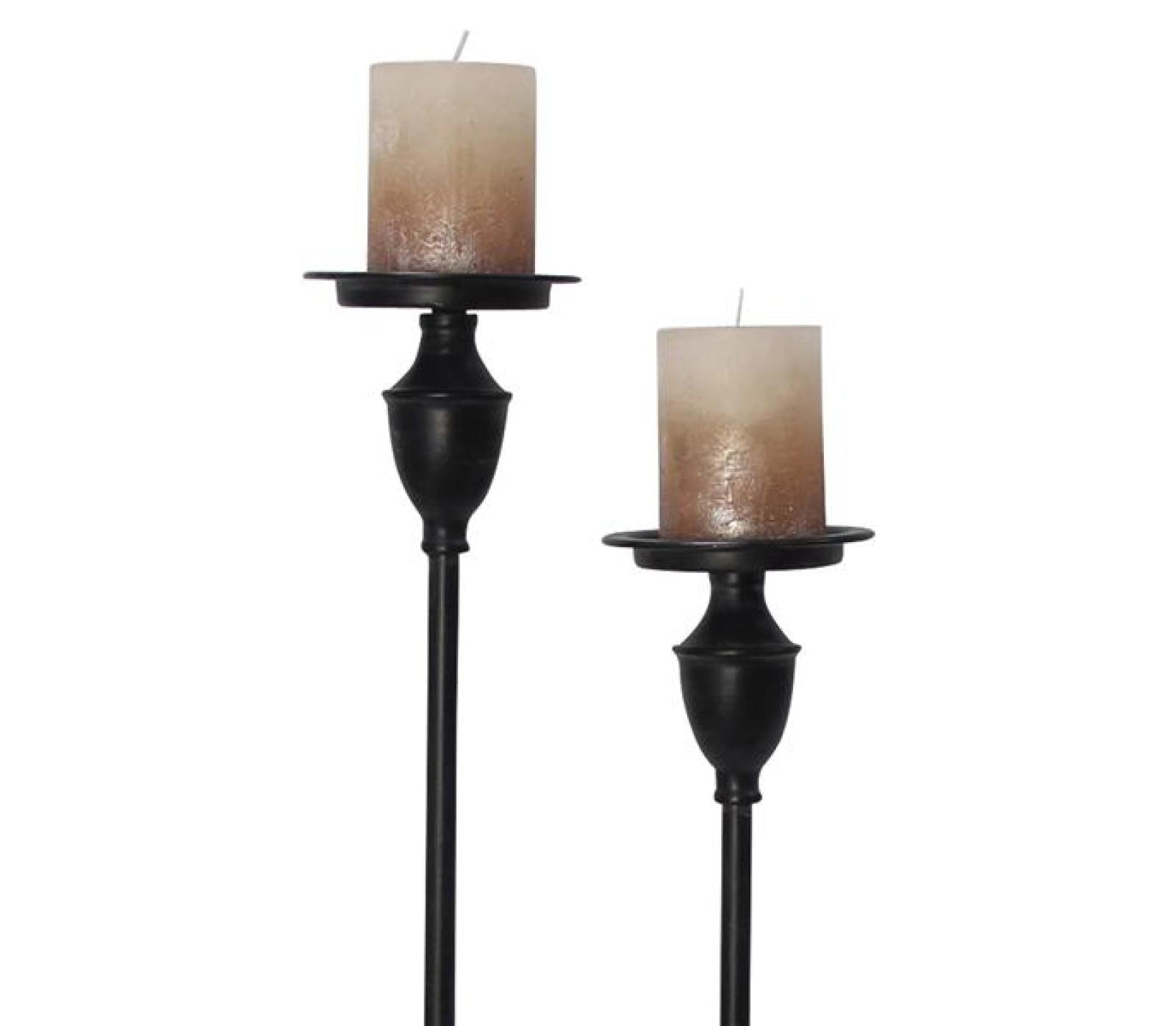 2x Kerzenständer "Antique" aus Metall, schwarz, Kerzenhalter 60 + 69 cm hoch, große Kerzensäule für Stumpenkerzen
