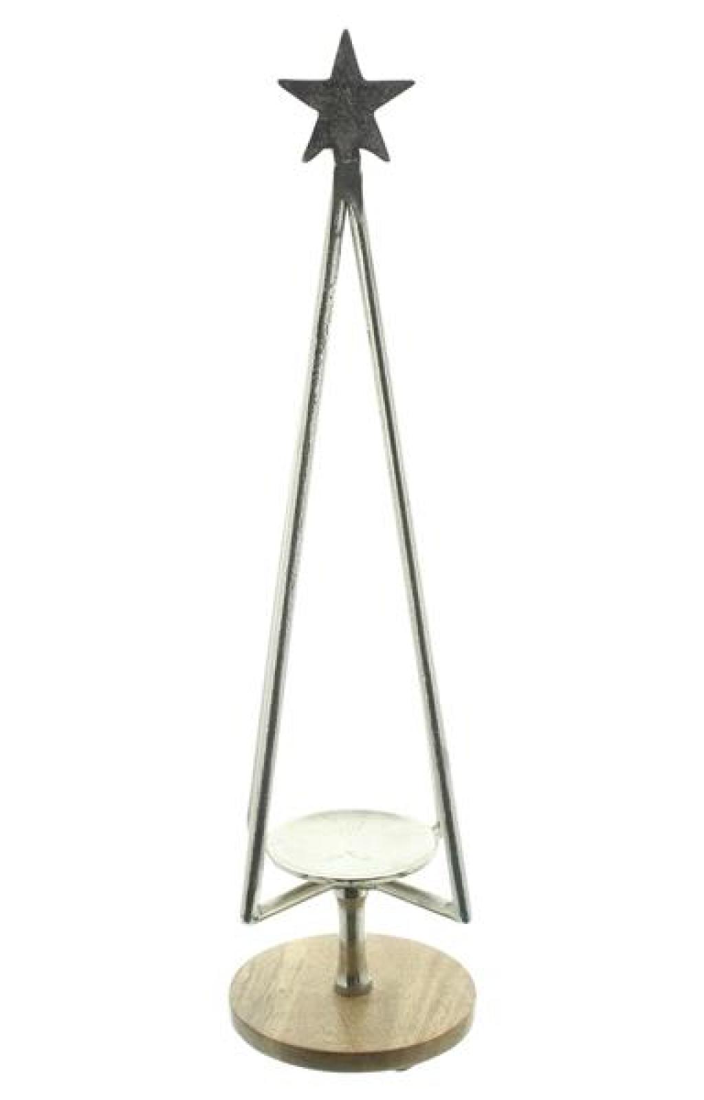 Kerzenständer "Silbertanne" Kerzenhalter für Stumpenkerzen, 60 cm hoch mit Stern, aus Aluminium in silber, großer Kerzenleuchter
