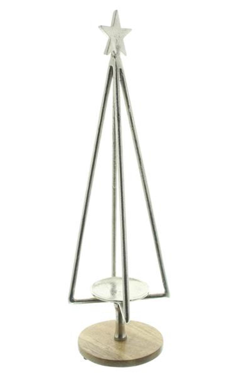 Kerzenständer "Silbertanne" Kerzenhalter für Stumpenkerzen, 60 cm hoch mit Stern, aus Aluminium in silber, großer Kerzenleuchter