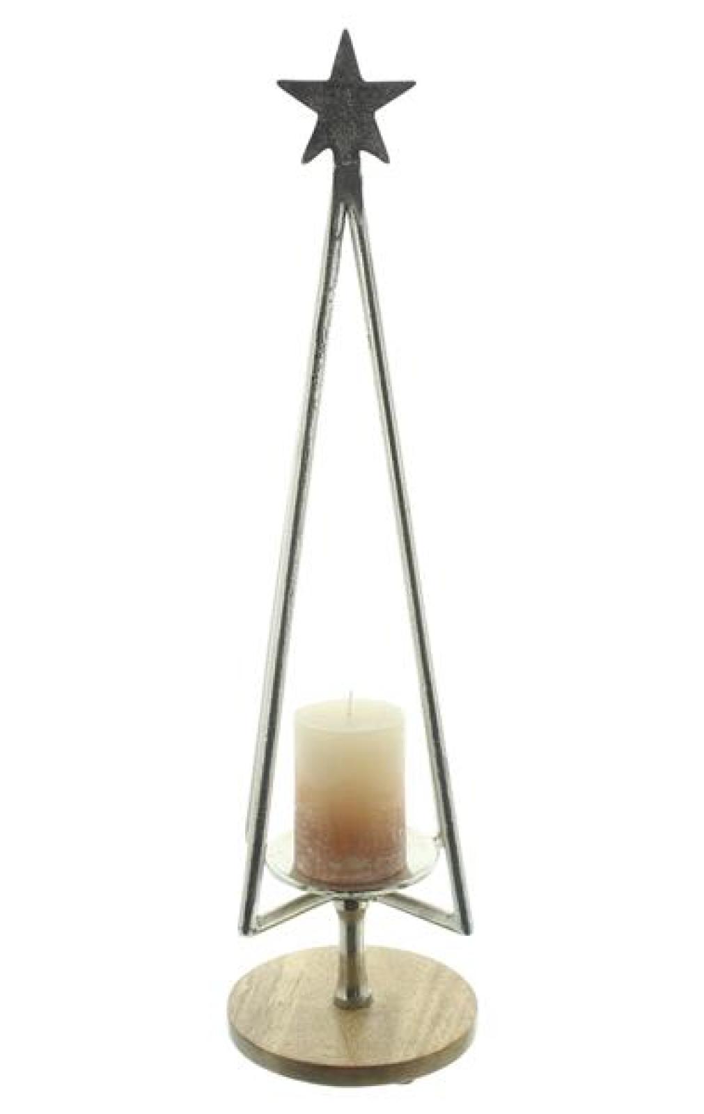 Kerzenständer "Silbertanne" Kerzenhalter für Stumpenkerzen, 60 cm hoch mit Stern, aus Aluminium in silber, großer Kerzenleuchter